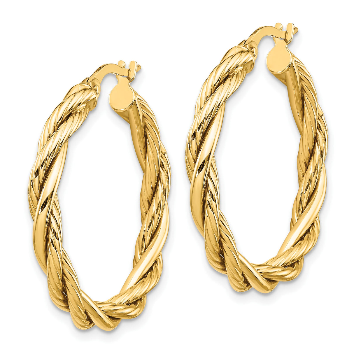 14k Yellow Gold Hoop Earrings with Twisted Braided Rope Design and Polished Finish