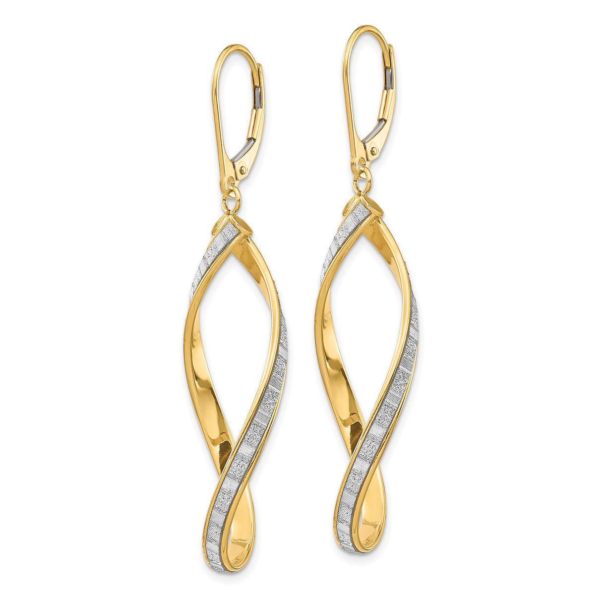 14k Yellow Gold Dangle Earrings with Twisted Marquise and Infinity Design, Two-Tone Leverback Style
