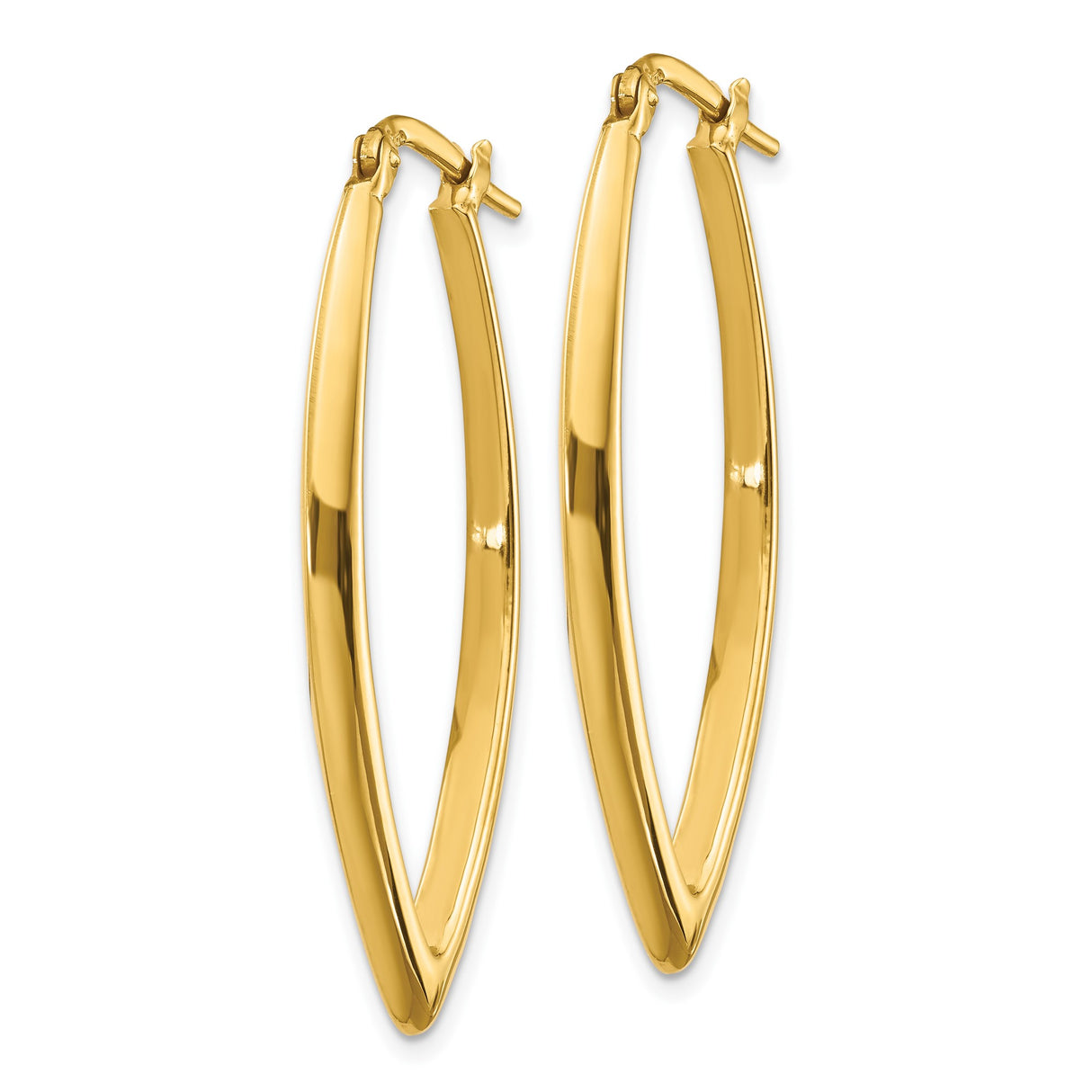 14k Yellow Gold Marquise Hoop Earrings, Sleek Polished Lightweight Design for Women