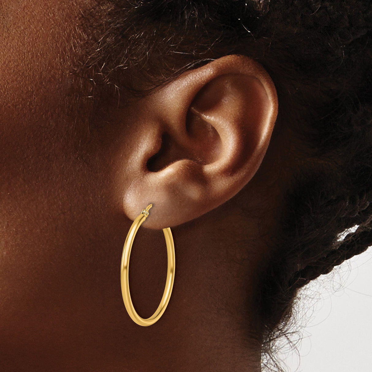 14k Yellow Gold Hoop Earrings, Medium Round Polished Hoops with High Shine Finish for Women