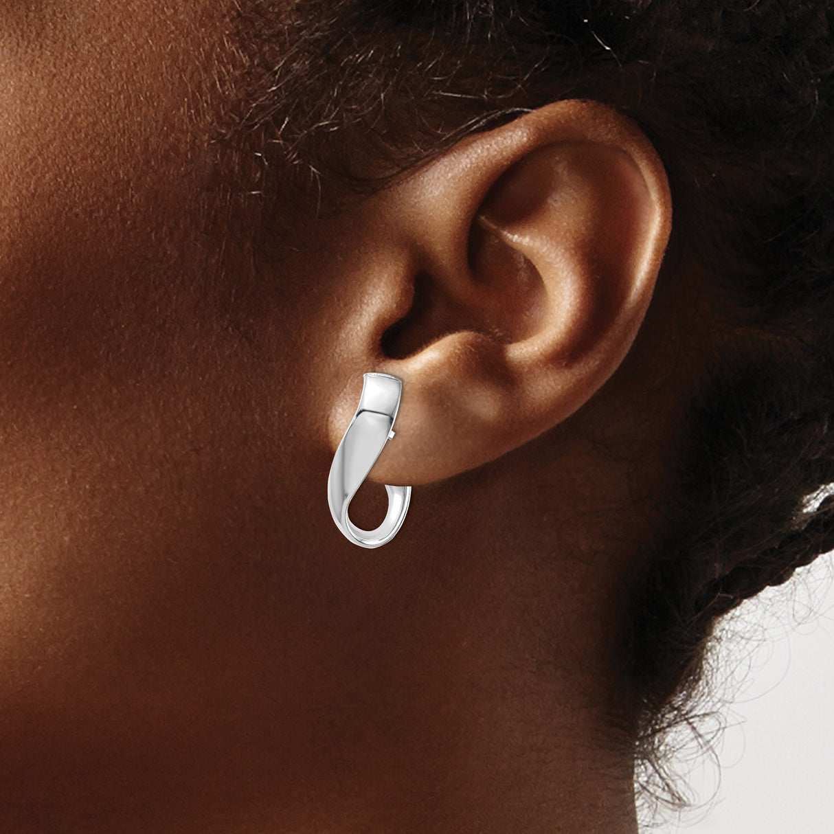 14k White Gold Hoop Earrings, Twisted Modern Design with Omega Back