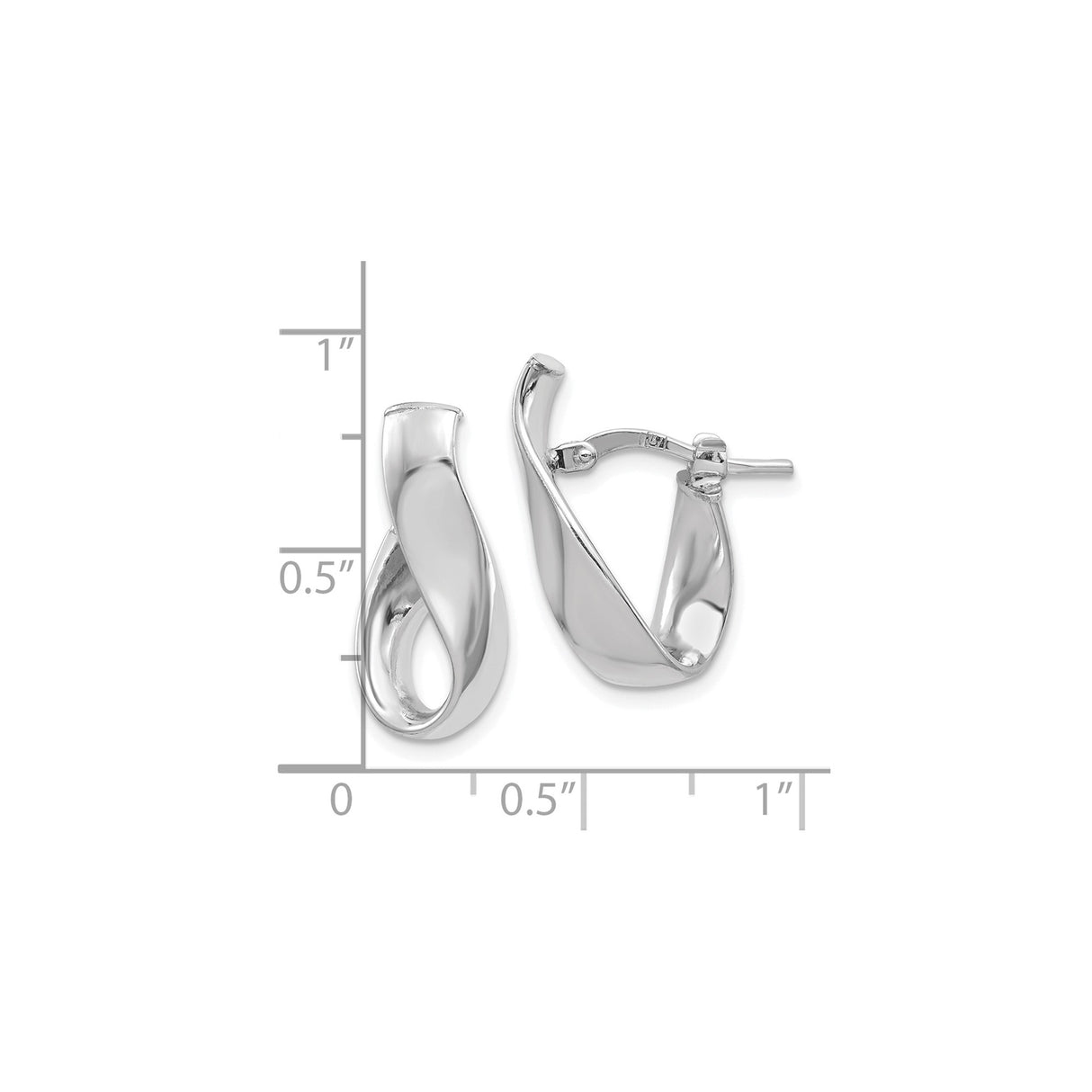 14k White Gold Hoop Earrings, Twisted Modern Design with Omega Back