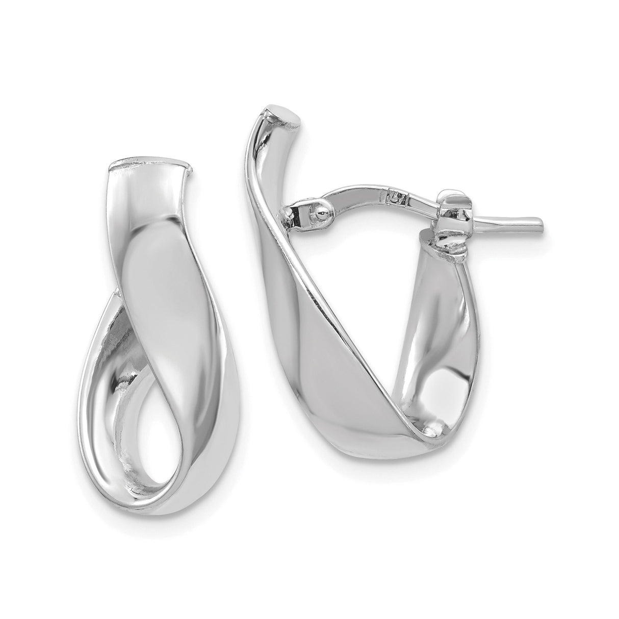 14k White Gold Hoop Earrings, Twisted Modern Design with Omega Back