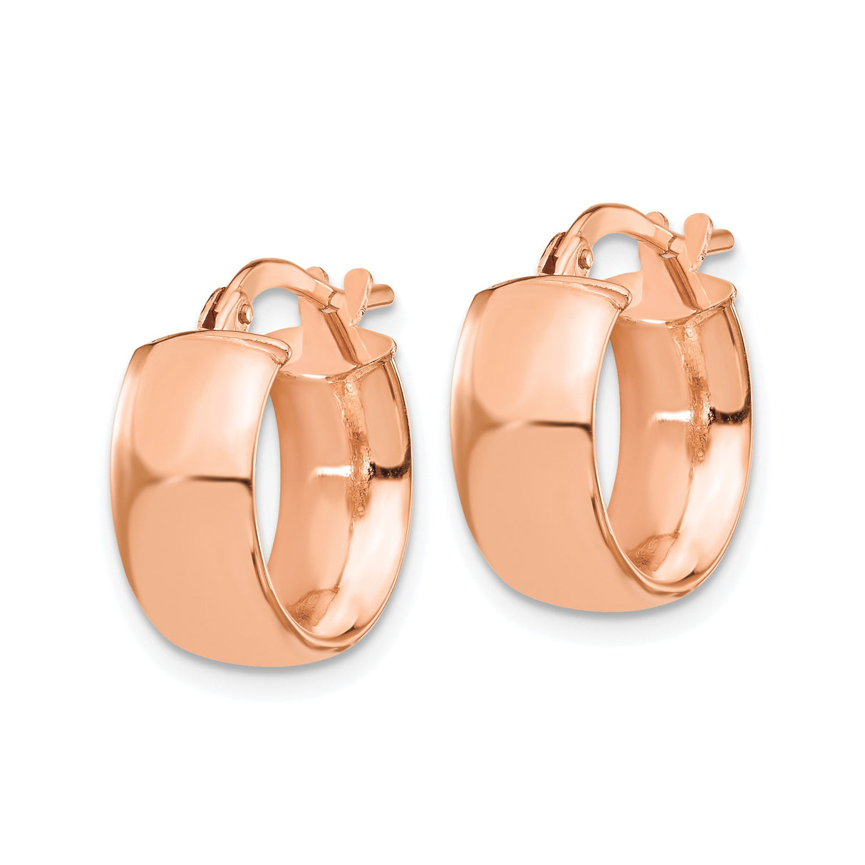 14k Rose Gold Hoop Earrings, High Polish Finish, Hinged Closure, Sleek Minimalist Design for Women