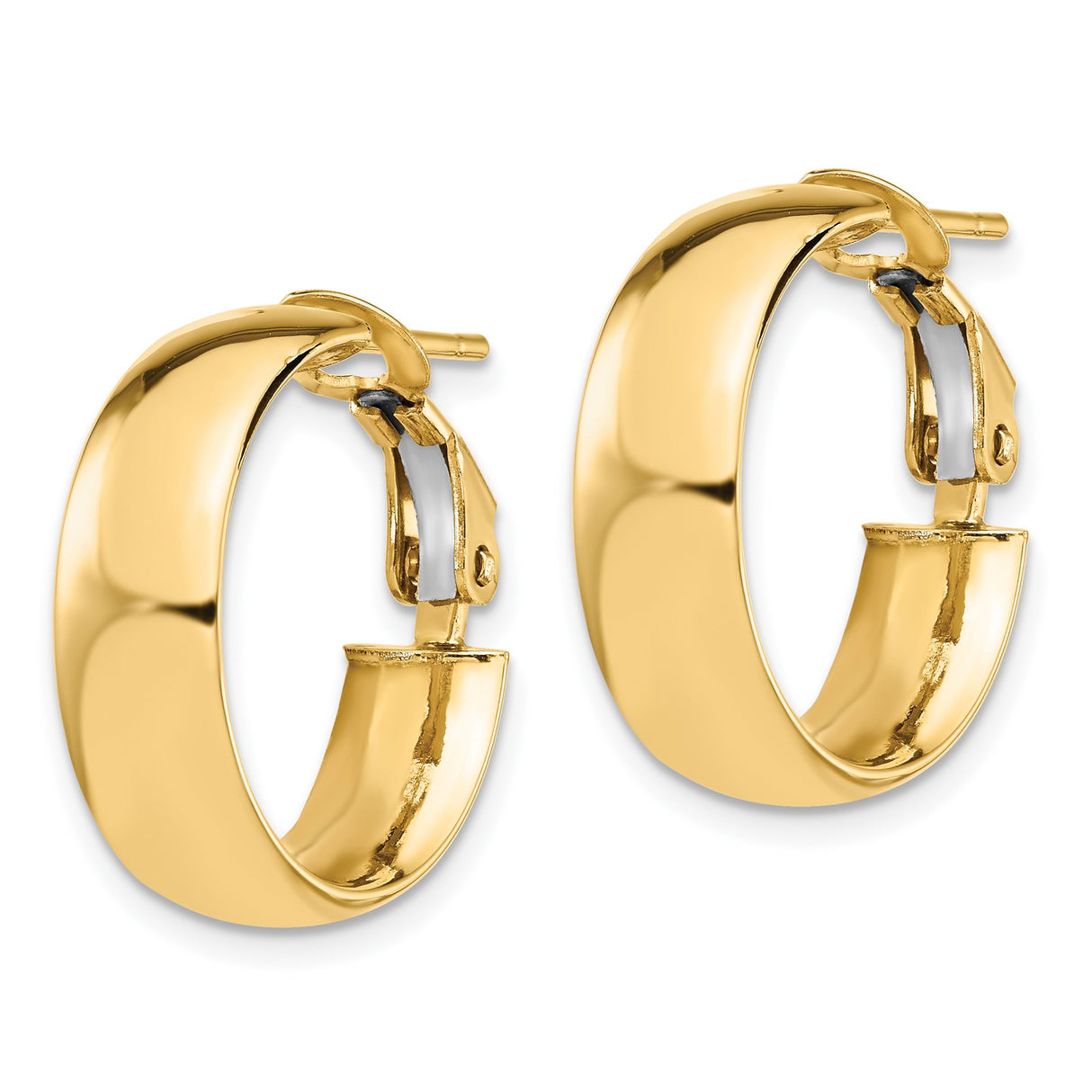 14k Yellow Gold Hoop Earrings, Medium Polished Round Hoops with Omega Back