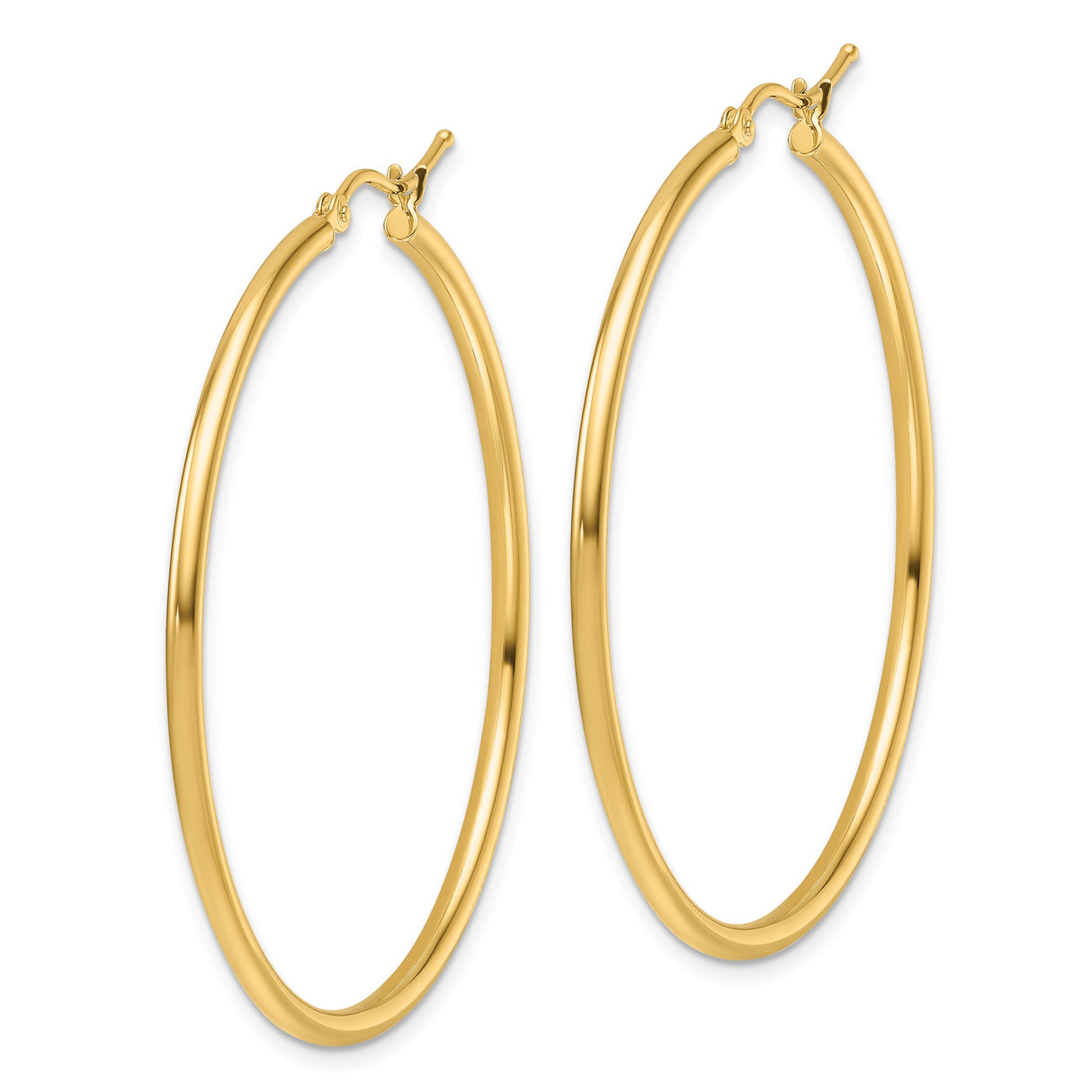 14k Yellow Gold Hoop Earrings, Classic Polished Round Lightweight Design for Women