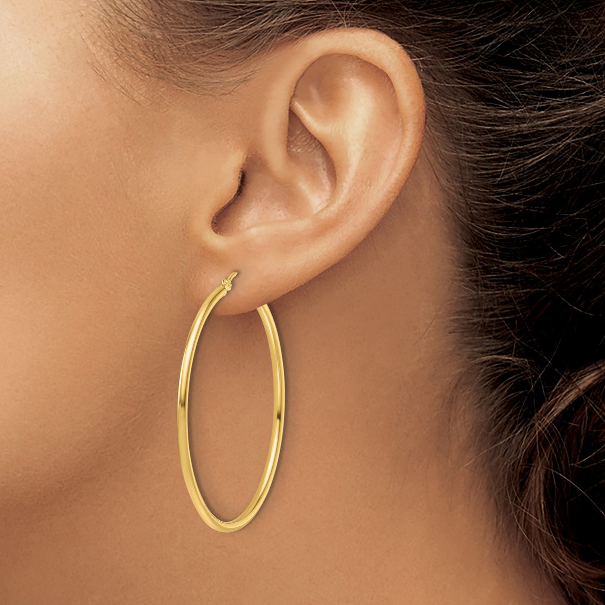 14k Yellow Gold Hoop Earrings, Classic Polished Round Lightweight Design for Women