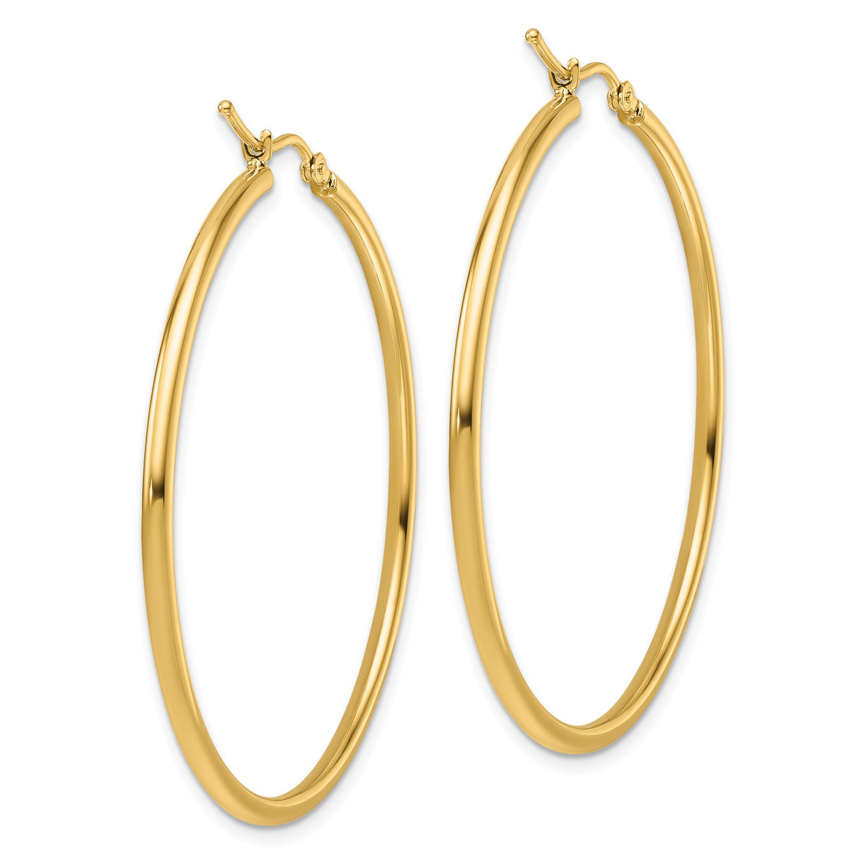 14k Yellow Gold Hoop Earrings, Classic Polished Round Lightweight Design for Women