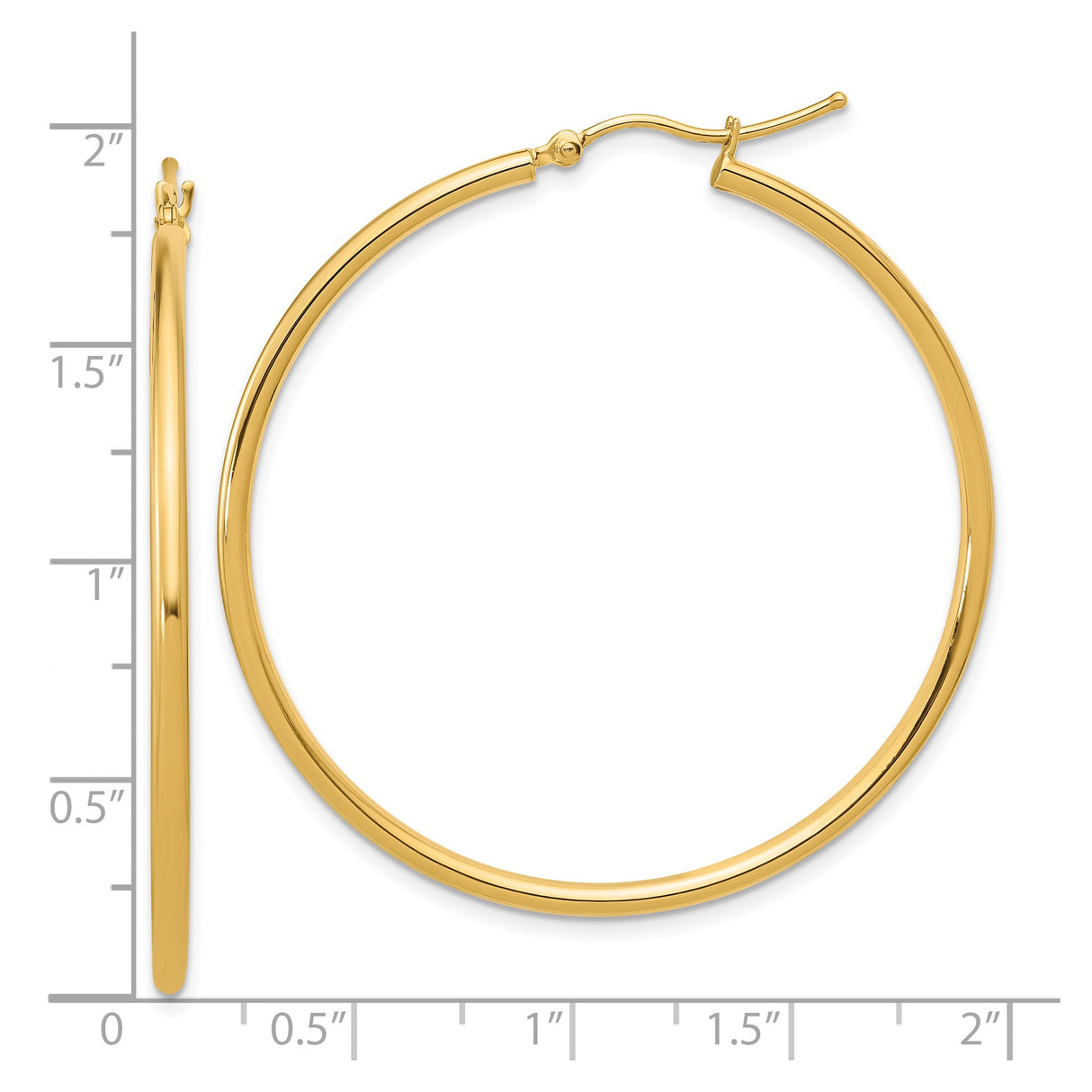 14k Yellow Gold Hoop Earrings, Classic Polished Round Lightweight Design for Women