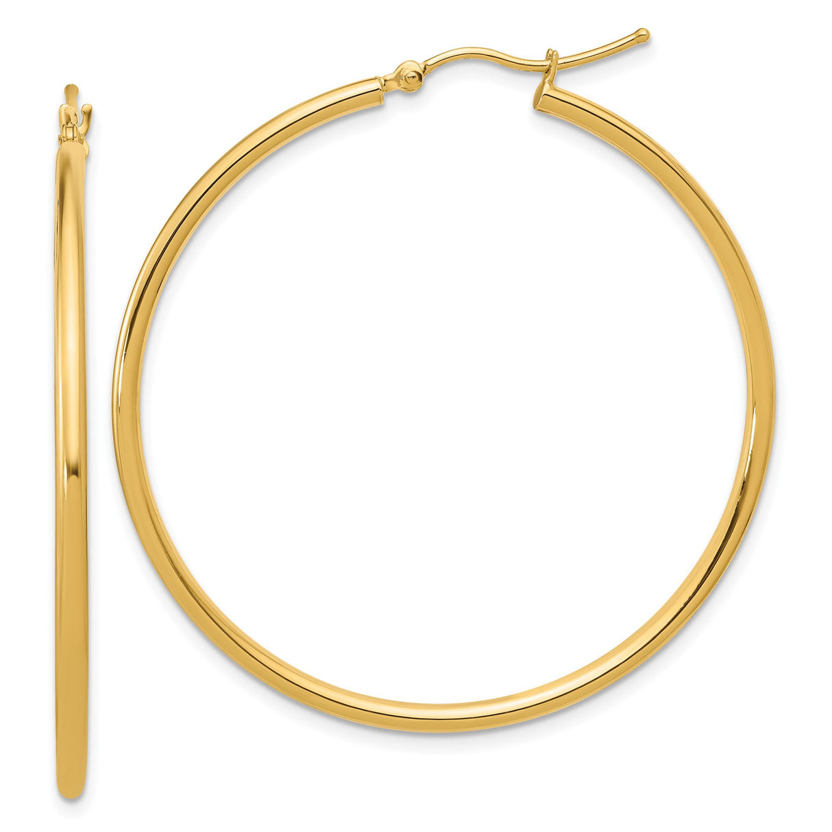 14k Yellow Gold Hoop Earrings, Classic Polished Round Lightweight Design for Women