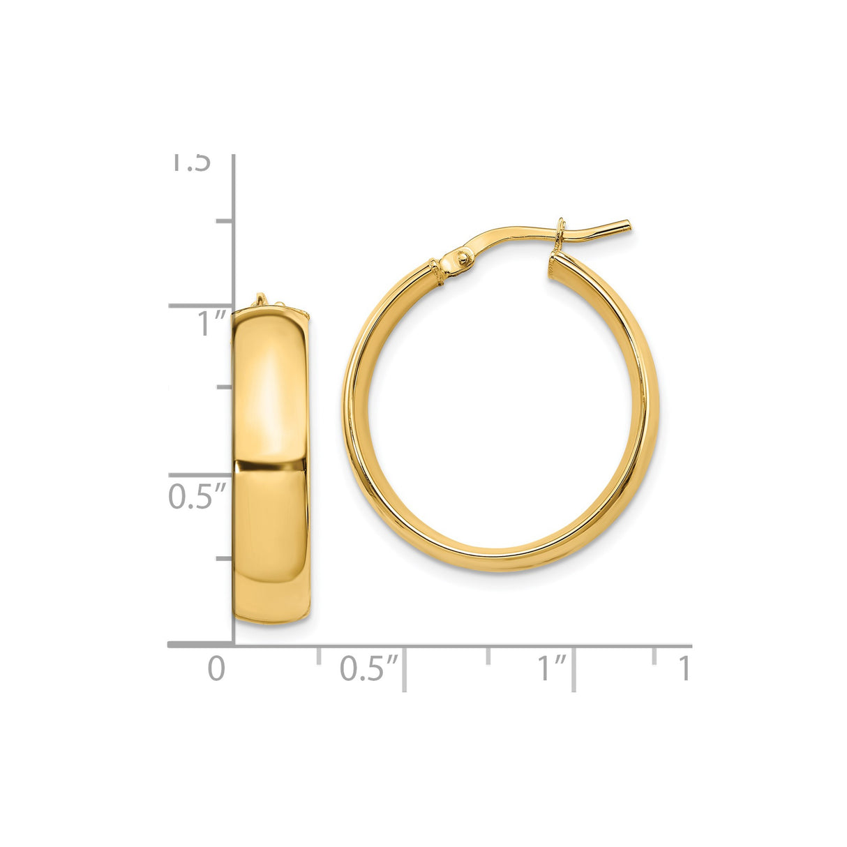 14k Yellow Gold Hoop Earrings, Medium Round Polished Design, Lightweight Everyday Jewelry