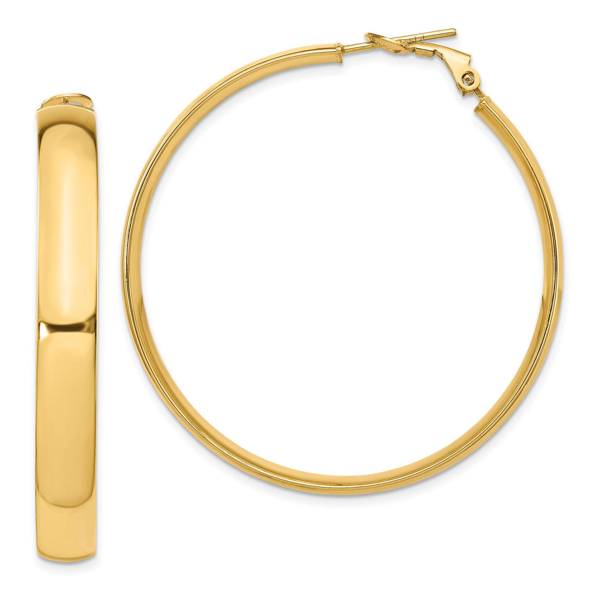 14k Yellow Gold Hoop Earrings, High Polish Finish, Latch Back Closure, Classic Minimalist Style