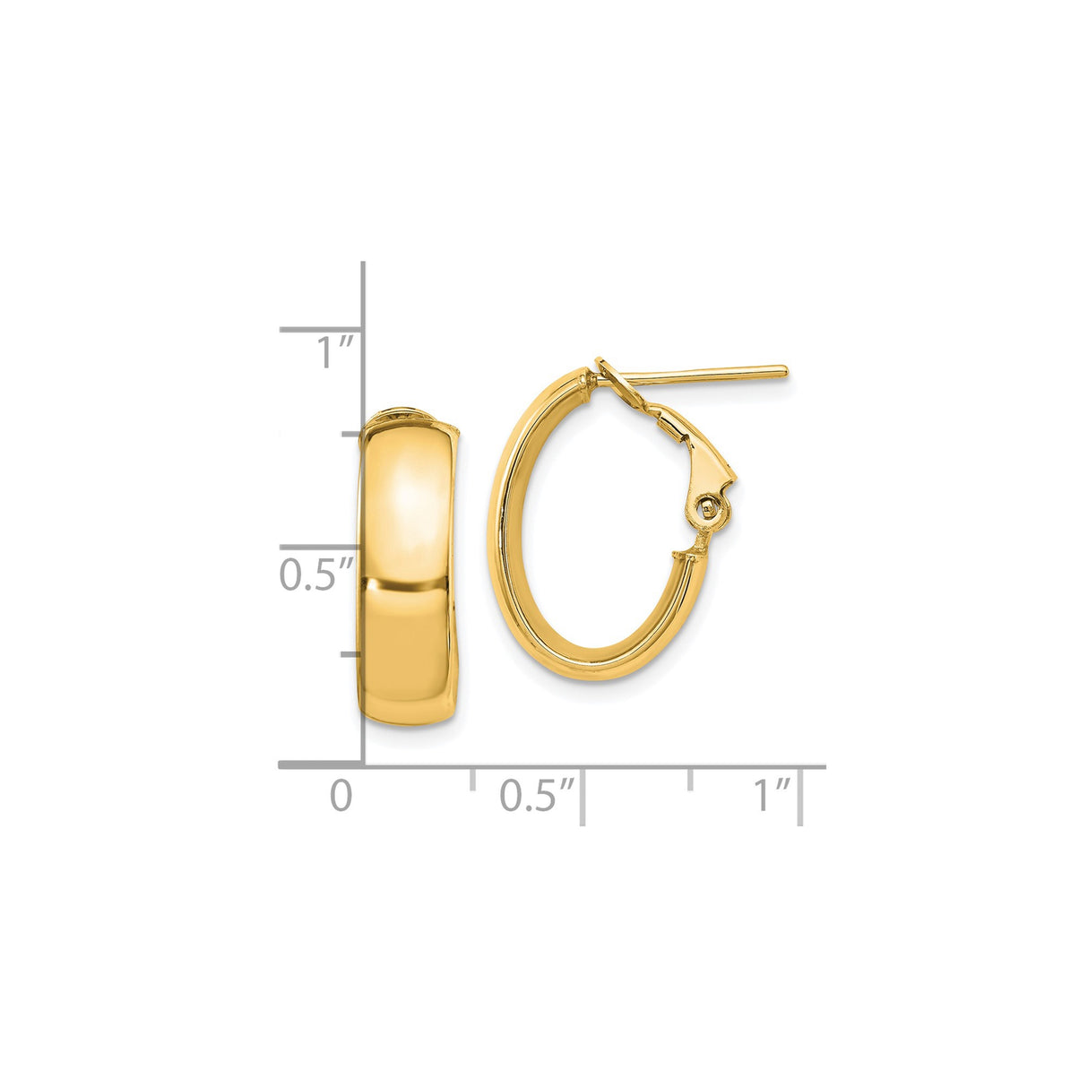 14k Yellow Gold Oval Hoop Earrings, Polished Finish, Hinged Closure, Classic Minimalist Style