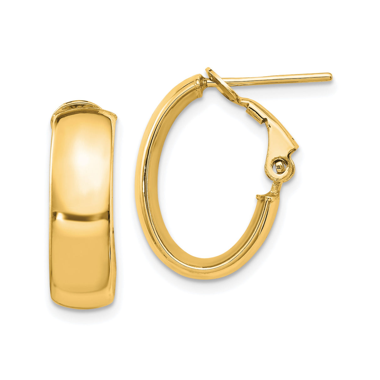 14k Yellow Gold Oval Hoop Earrings, Polished Finish, Hinged Closure, Classic Minimalist Style