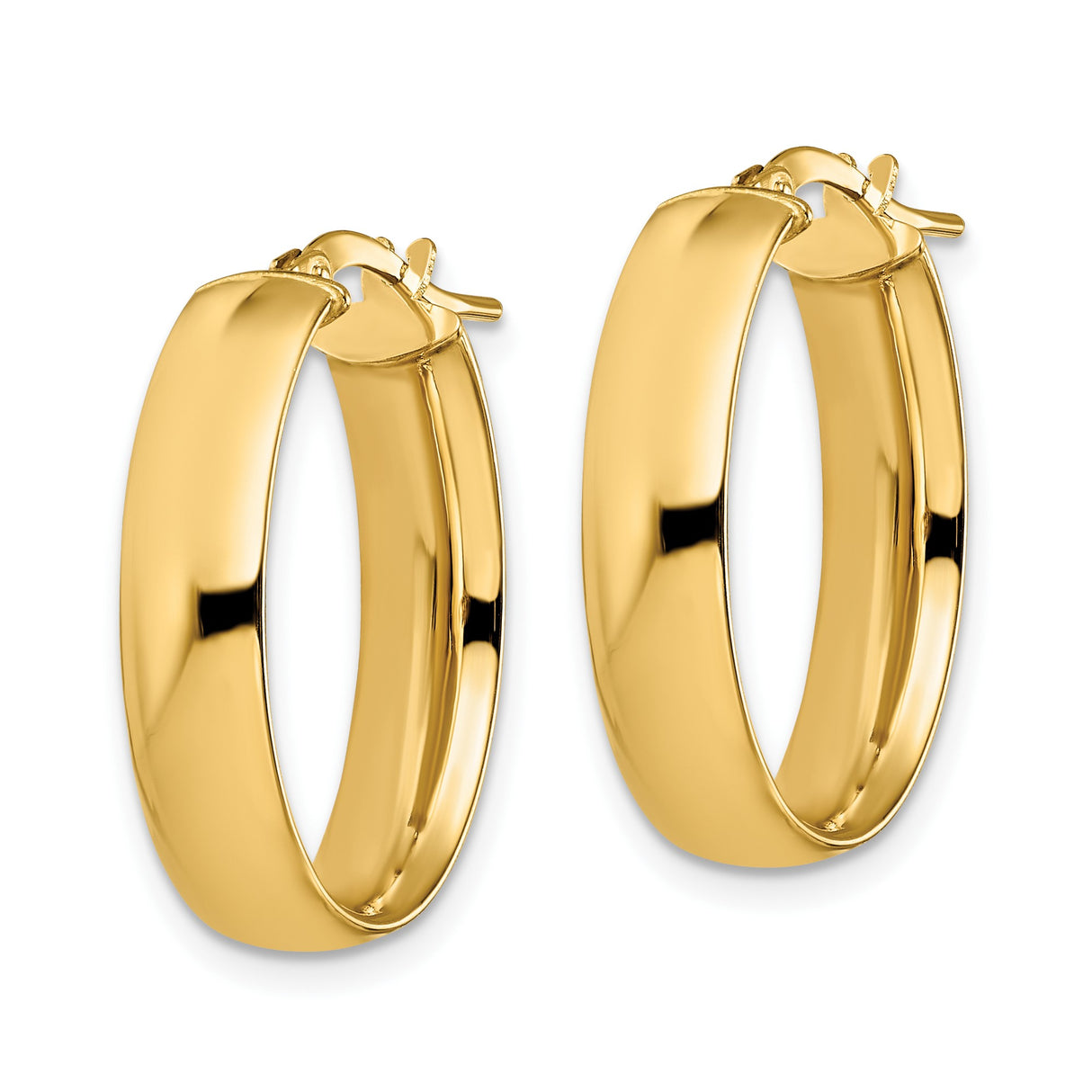 14k Yellow Gold Oval Hoop Earrings, Lightweight Hinged Design with Polished Finish