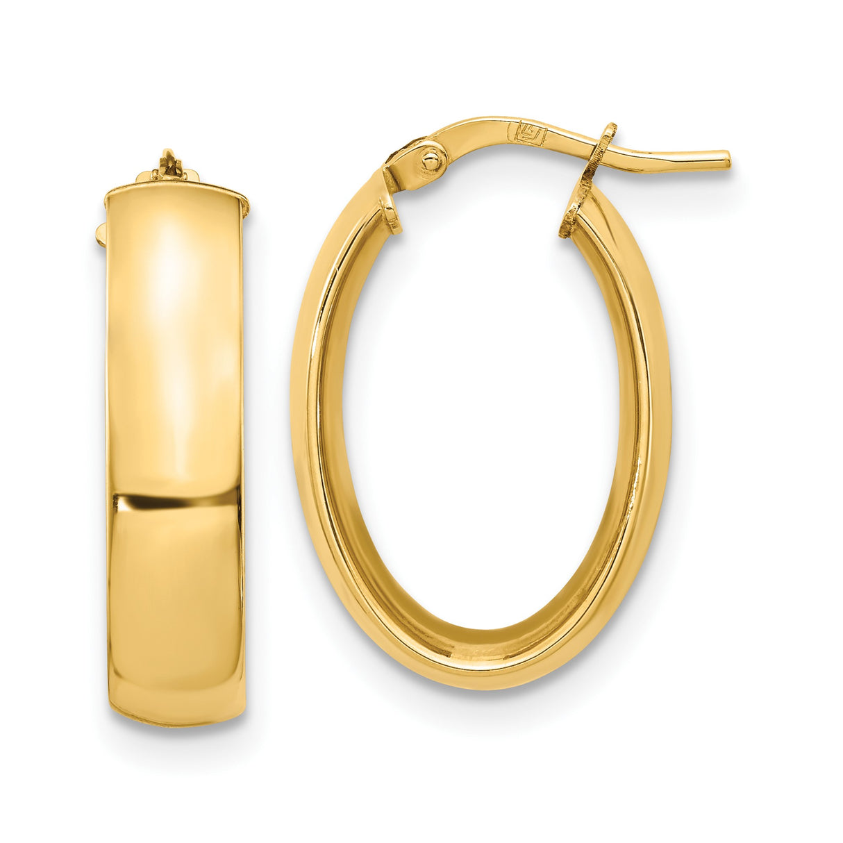 14k Yellow Gold Oval Hoop Earrings, Lightweight Hinged Design with Polished Finish
