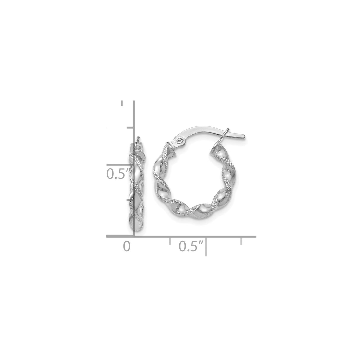 14k White Gold Hoop Earrings with Twisted Rope Design and Polished Textured Finish