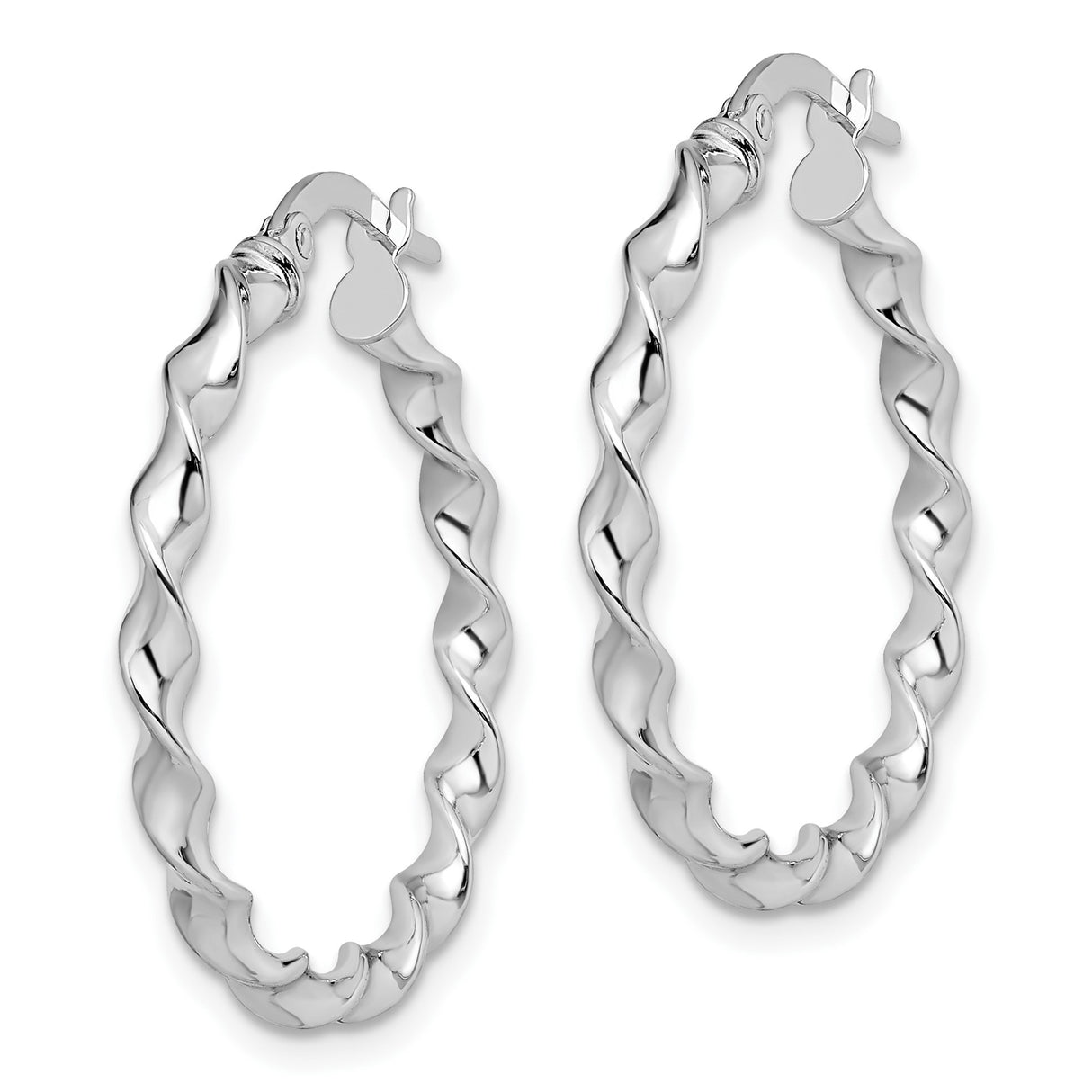 14k White Gold Twisted Hoop Earrings with Textured Rope Design for Women
