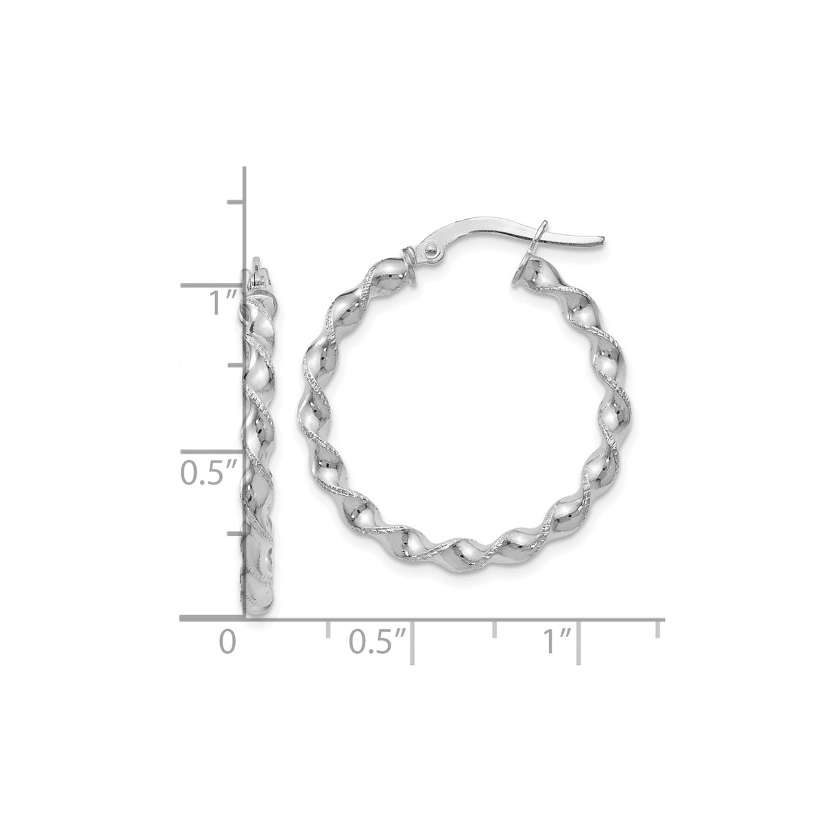 14k White Gold Twisted Hoop Earrings with Textured Rope Design for Women