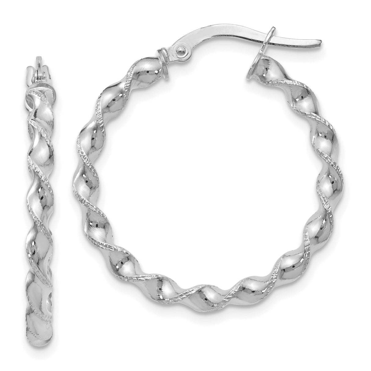 14k White Gold Twisted Hoop Earrings with Textured Rope Design for Women