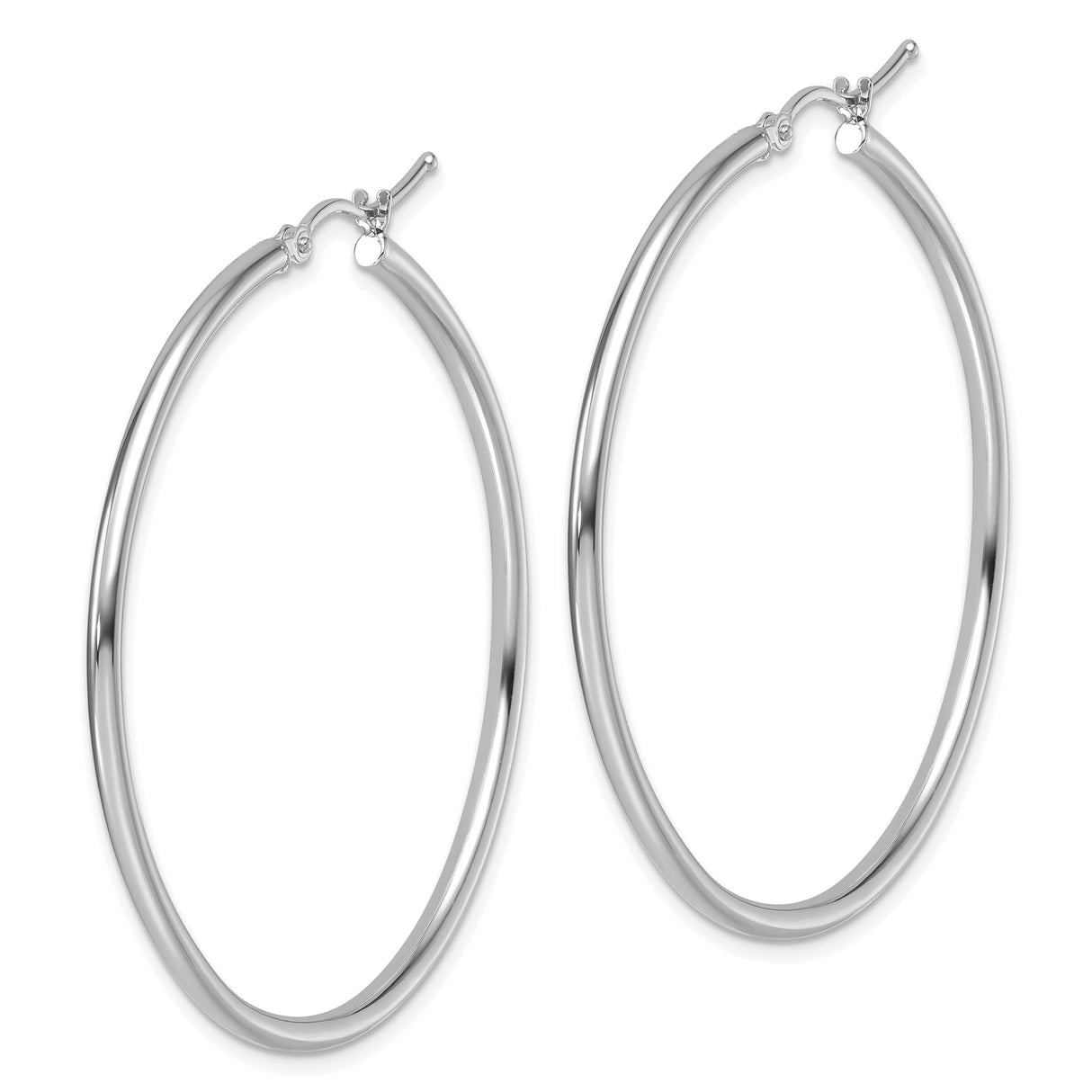 14k White Gold Hoop Earrings, Hinged Back Round Minimalist Polished Hoops for Women