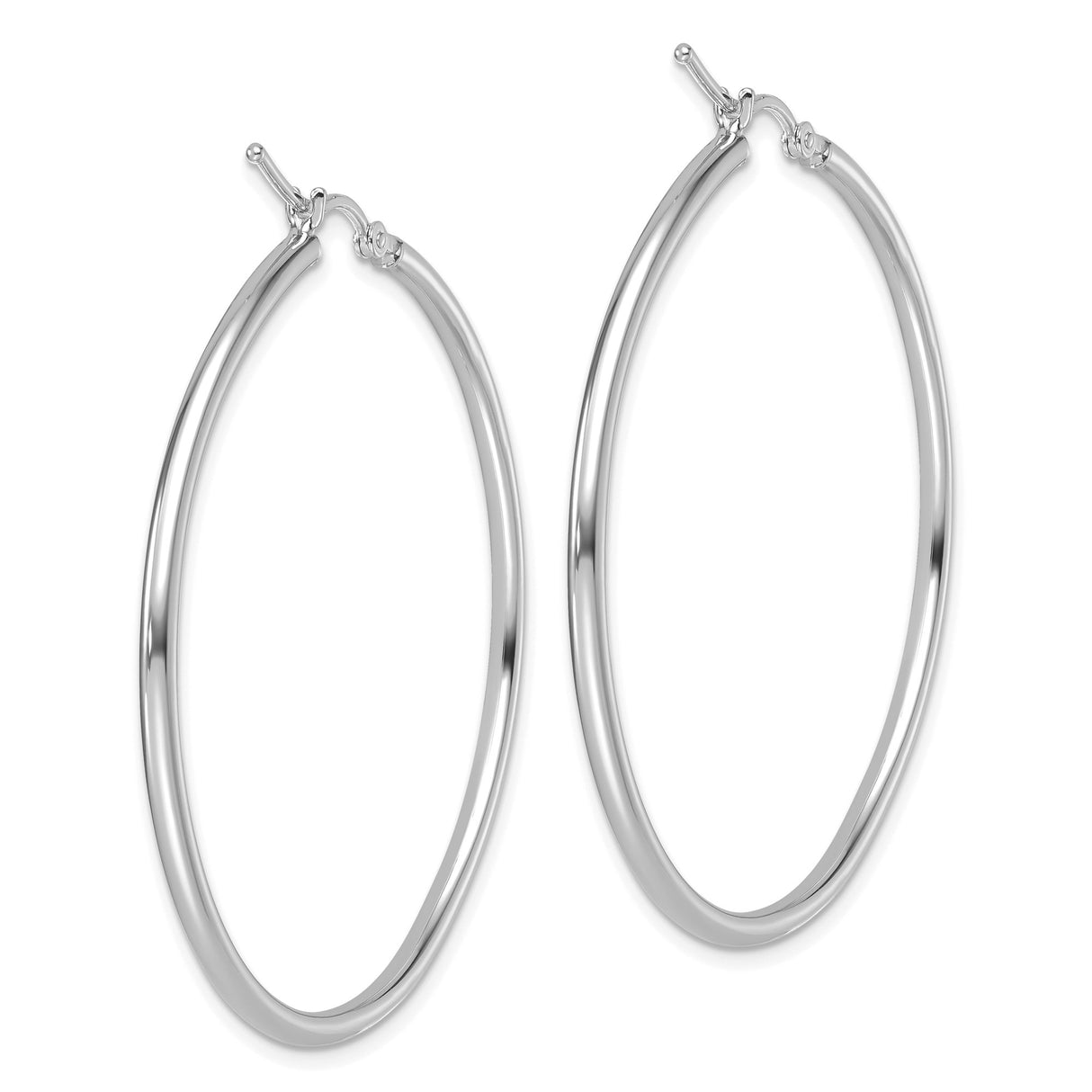14k White Gold Hoop Earrings, Hinged Back Round Minimalist Polished Hoops for Women