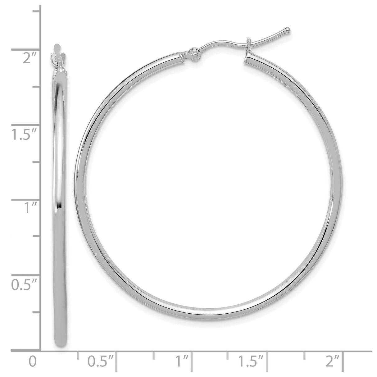 14k White Gold Hoop Earrings, Hinged Back Round Minimalist Polished Hoops for Women