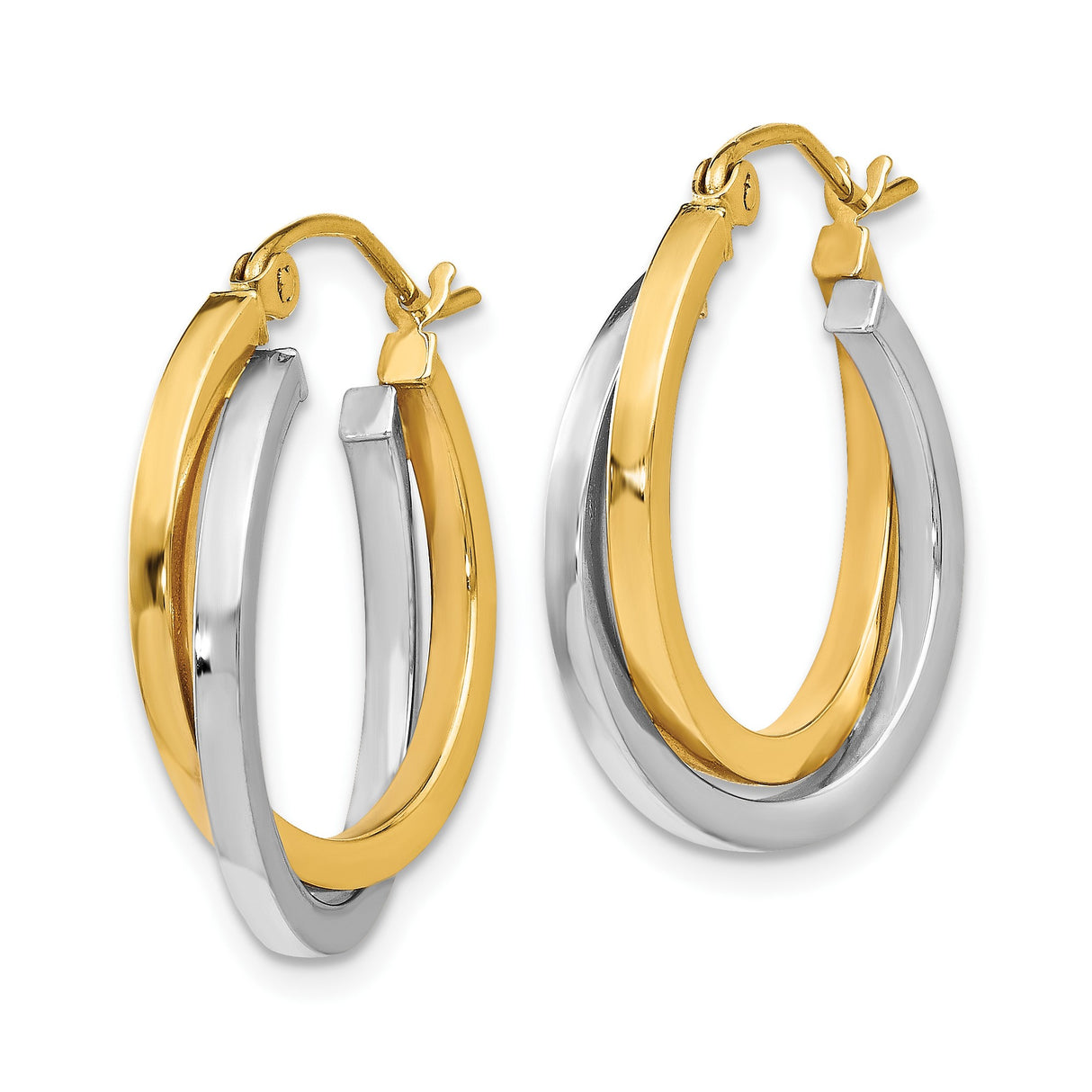 14k Two-Tone Gold Hoop Earrings with Interlocking Yellow and White Gold Twist Design