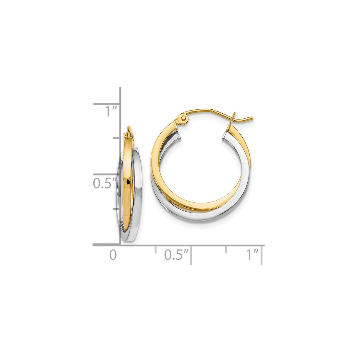 14k Two-Tone Gold Hoop Earrings with Interlocking Yellow and White Gold Twist Design