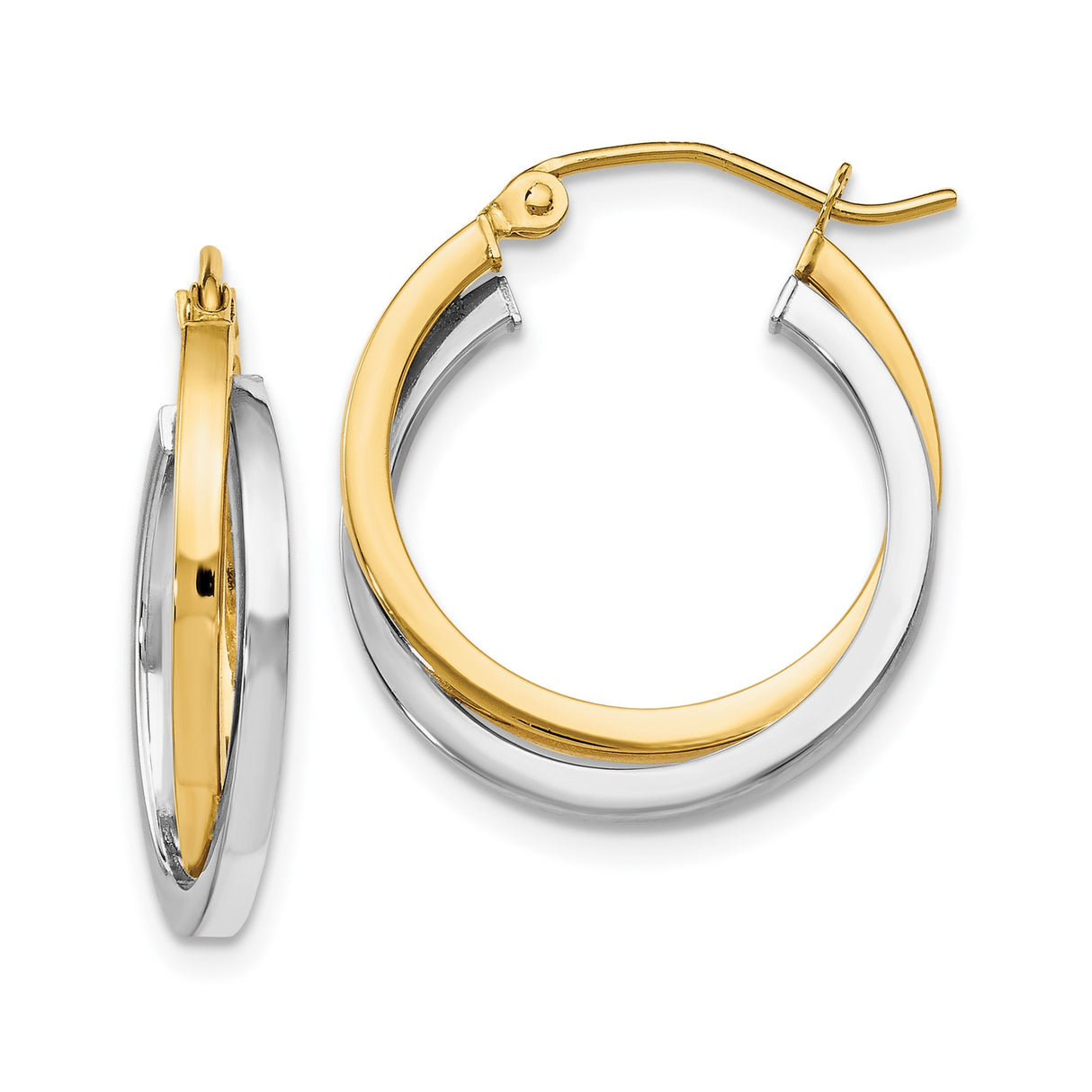 14k Two-Tone Gold Hoop Earrings with Interlocking Yellow and White Gold Twist Design