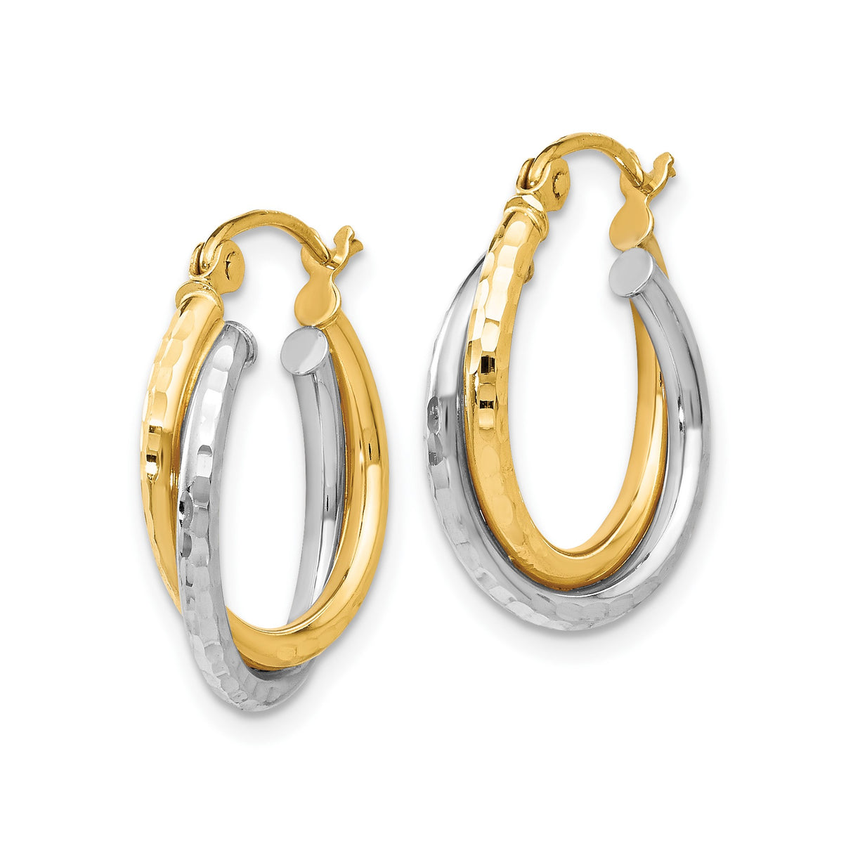 14k Two-Tone Gold Hoop Earrings with Hammered Finish and Intertwined Tubes