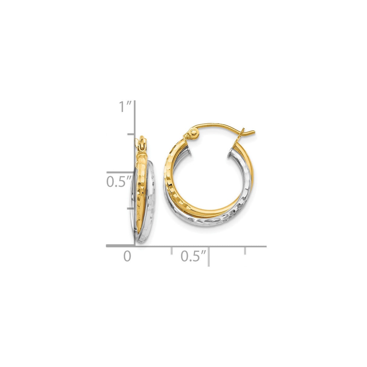 14k Two-Tone Gold Hoop Earrings with Hammered Finish and Intertwined Tubes