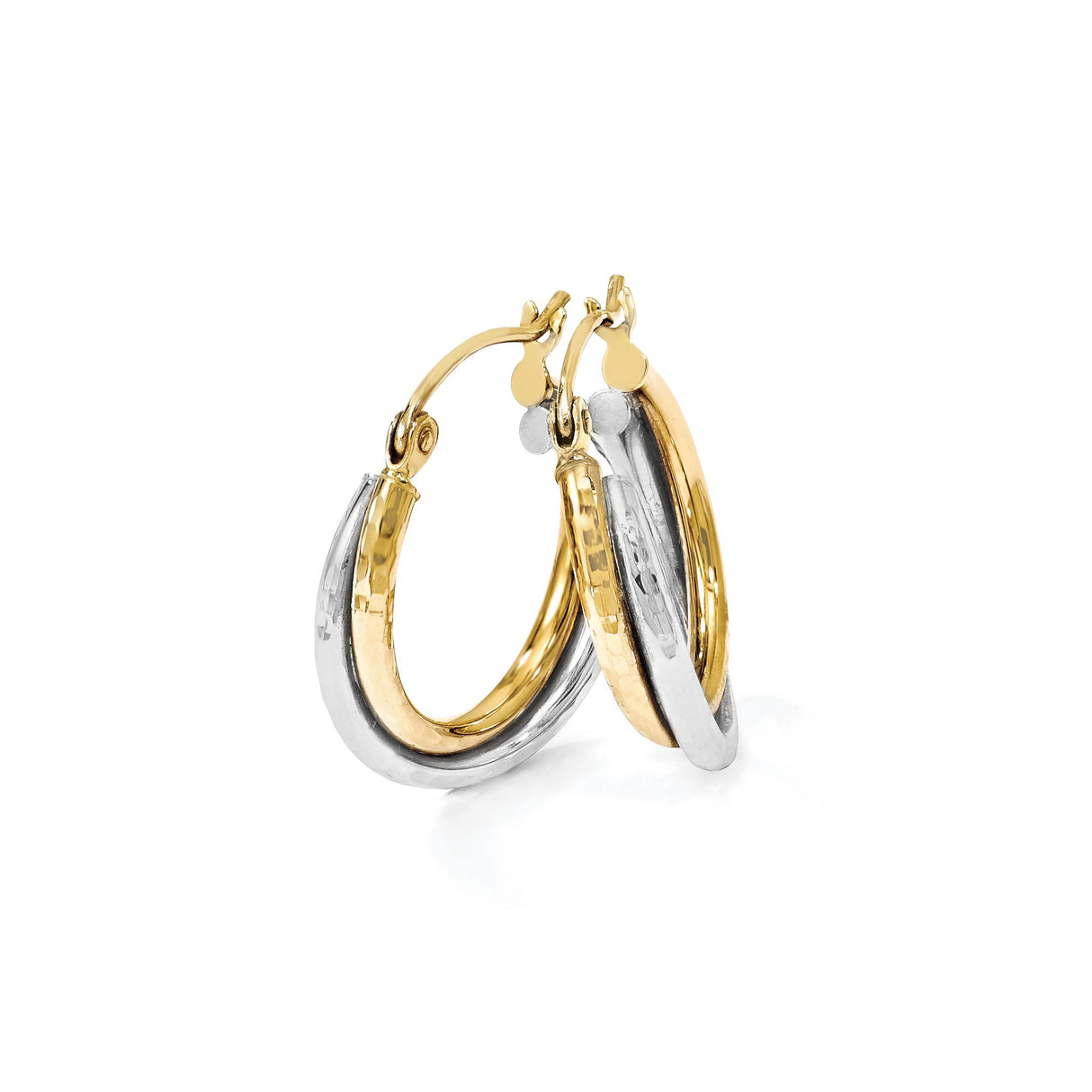14k Two-Tone Gold Hoop Earrings with Hammered Finish and Intertwined Tubes