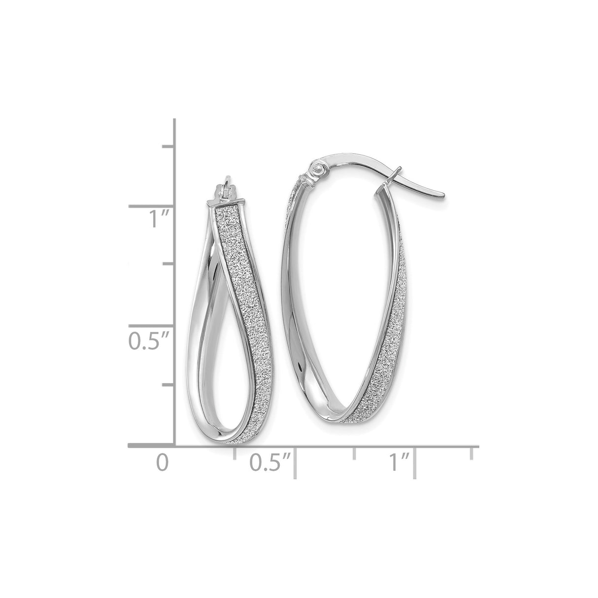 14k White Gold Twisted Hoop Earrings with Textured Sparkle Finish, Lightweight Oval Crossover Design