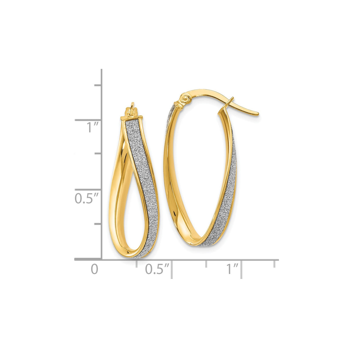 14k Yellow Gold Twisted Oval Hoop Earrings with Polished and Textured Dual Finish