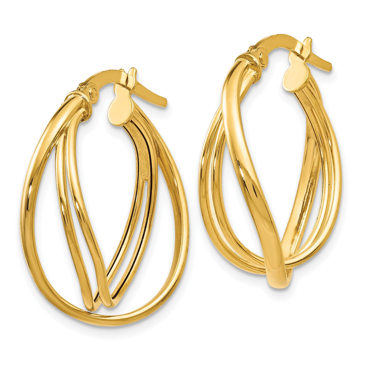 14k Yellow Gold Hoop Earrings with Twisted Layered Loop Design for Women