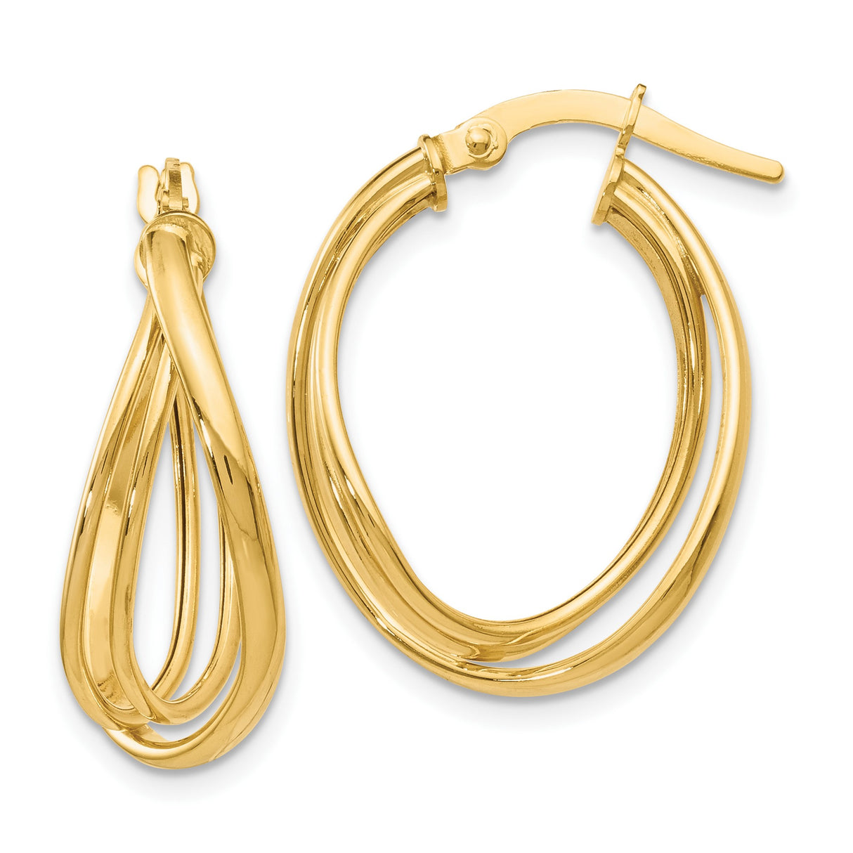 14k Yellow Gold Hoop Earrings with Twisted Layered Loop Design for Women