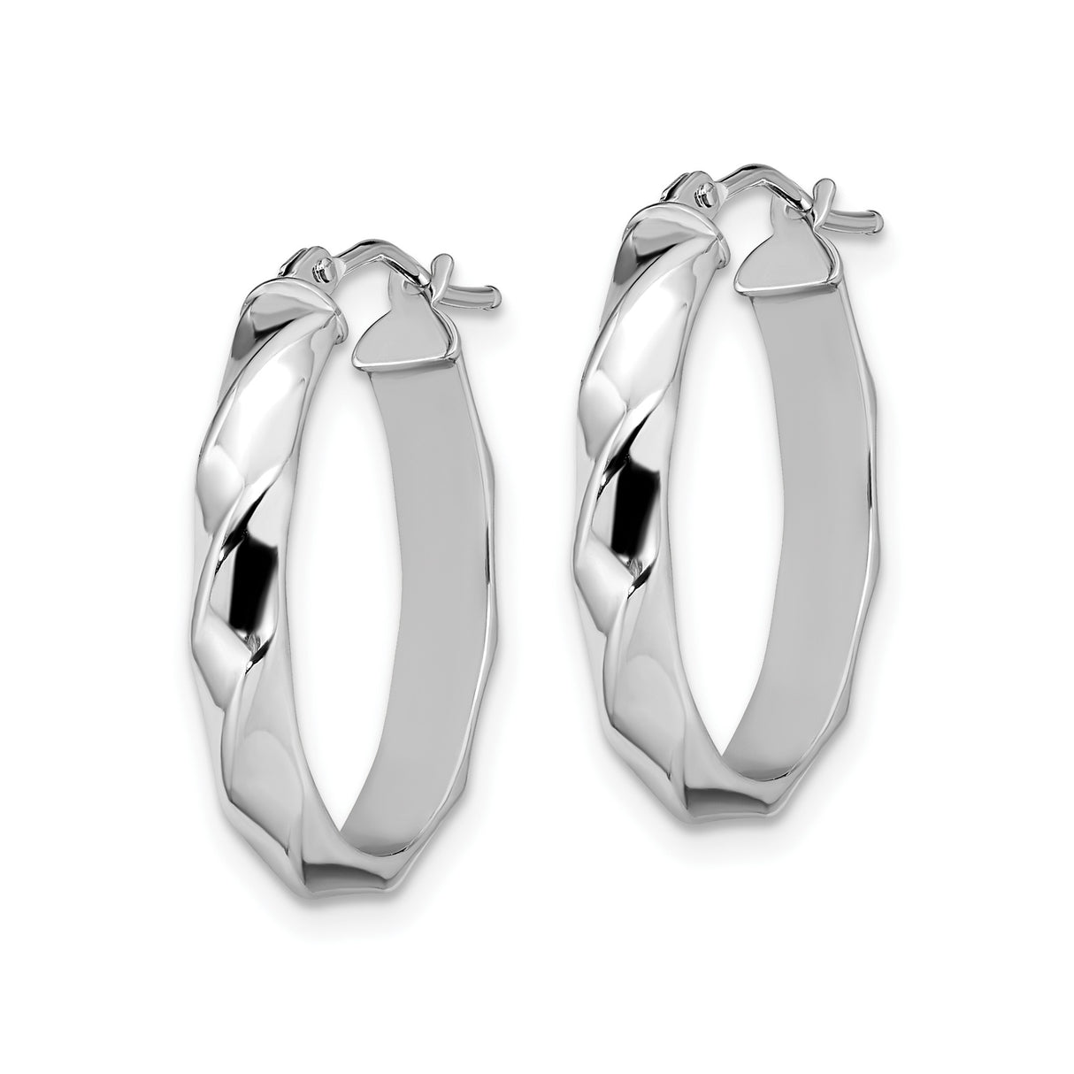 14k White Gold Twisted Oval Hoop Earrings with Modern Wave Design for Women