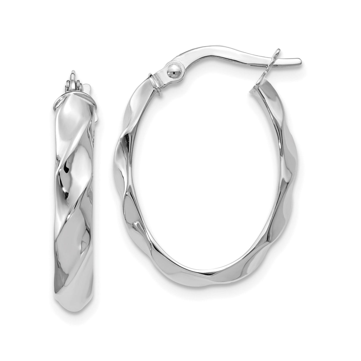 14k White Gold Twisted Oval Hoop Earrings with Modern Wave Design for Women