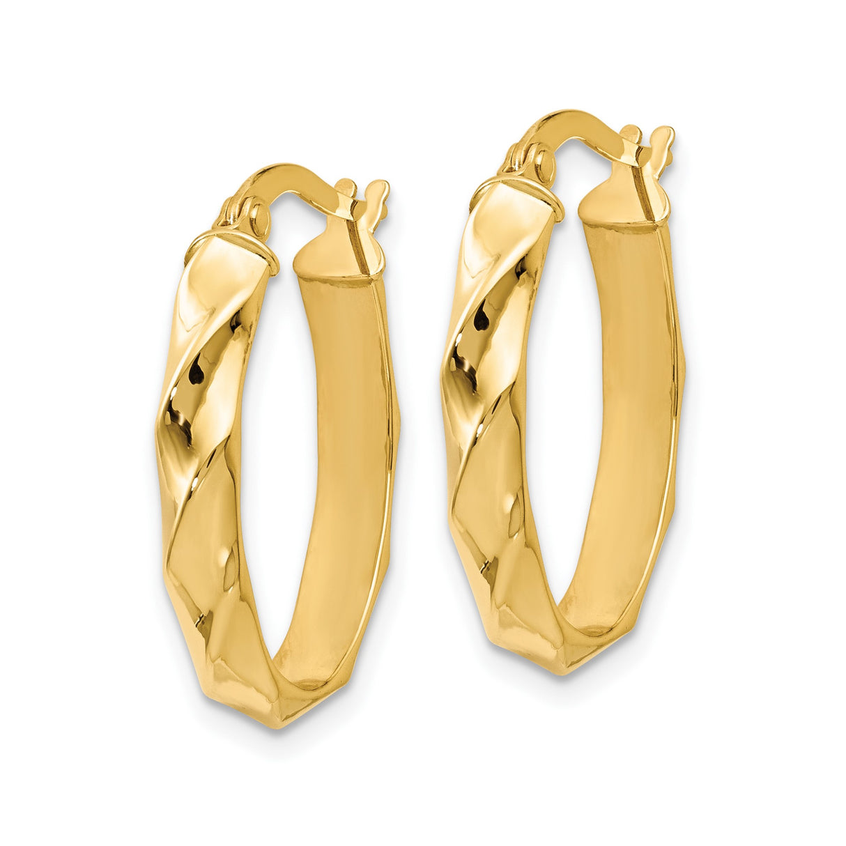 14k Yellow Gold Twisted Oval Hoop Earrings with Wavy Polished Design for Women