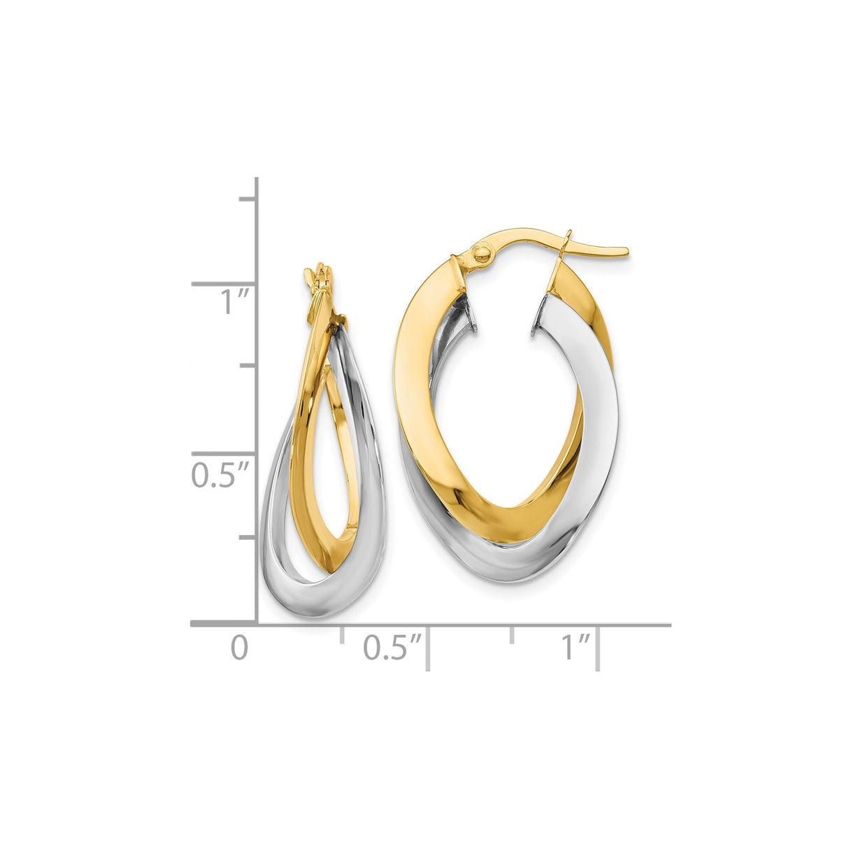 14k Two Tone Gold Teardrop Twist Hoop Earrings with Interlocking Loops for Women