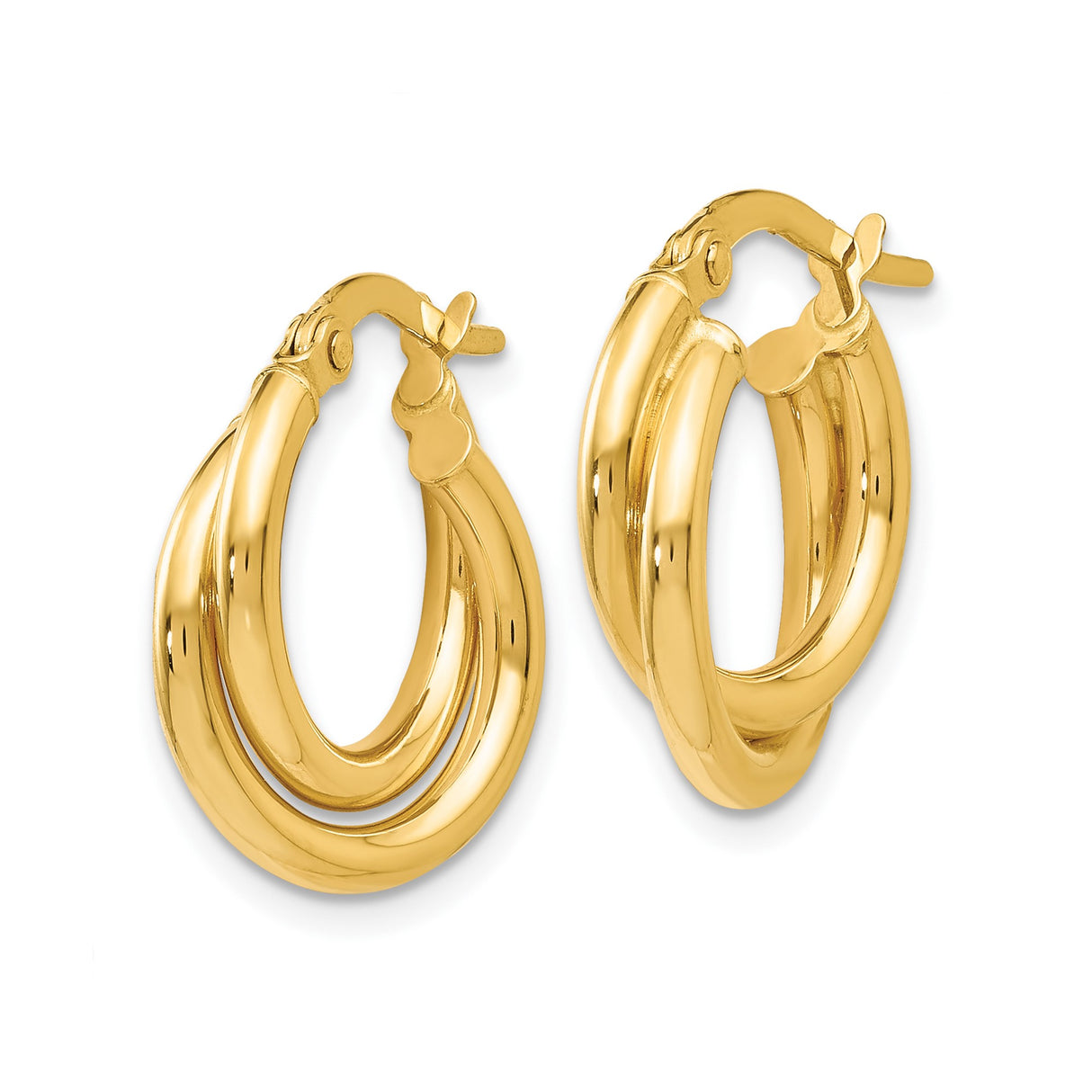 14k Yellow Gold Triple Hoop Earrings with Twisted Layered Design and Polished Finish