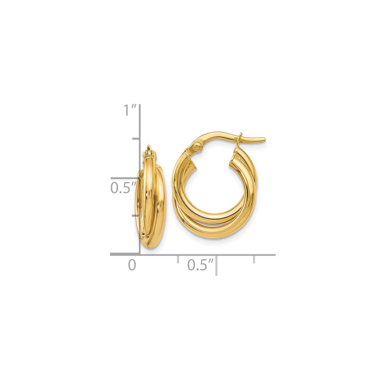 14k Yellow Gold Triple Hoop Earrings with Twisted Layered Design and Polished Finish