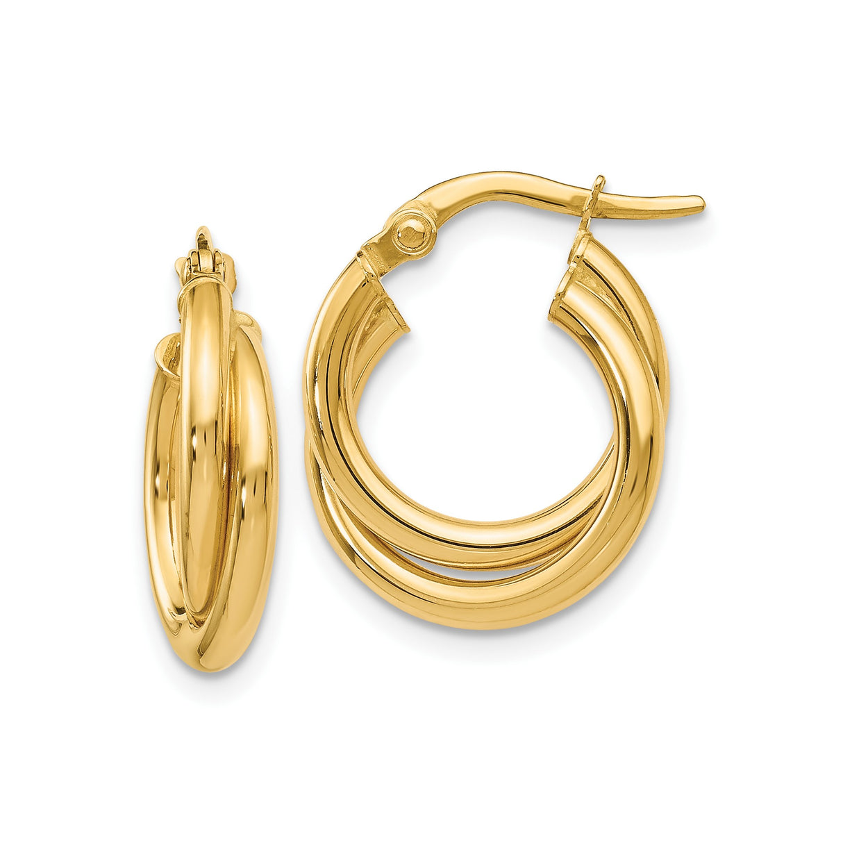 14k Yellow Gold Triple Hoop Earrings with Twisted Layered Design and Polished Finish