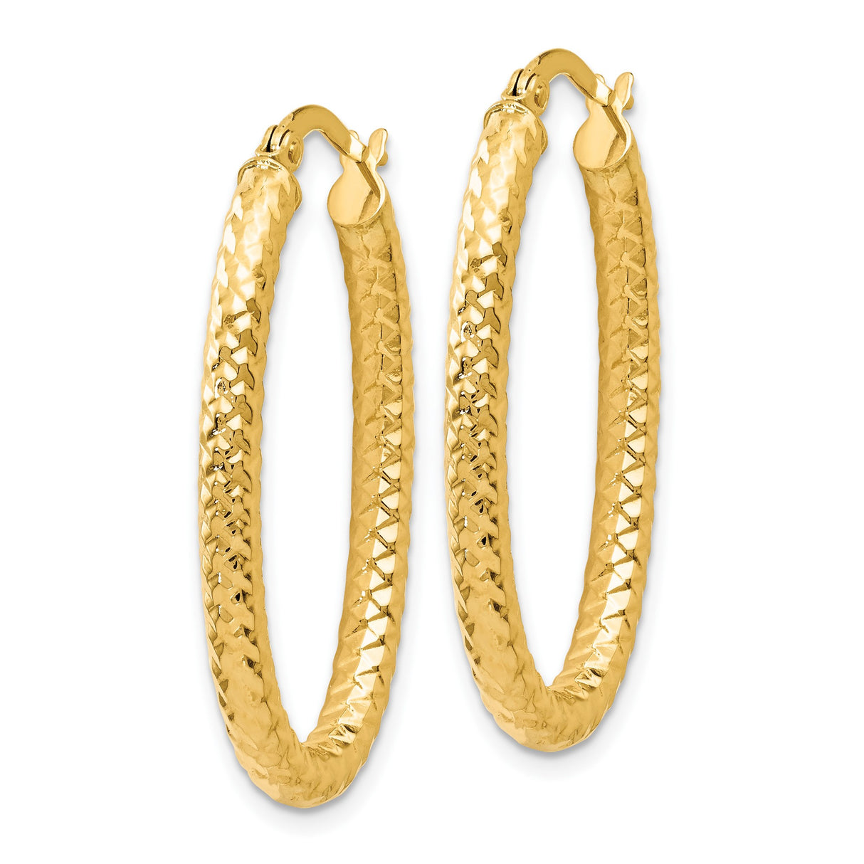 14k Yellow Gold Hoop Earrings, Diamond Cut Textured Round Hoops, Bold Lightweight Design