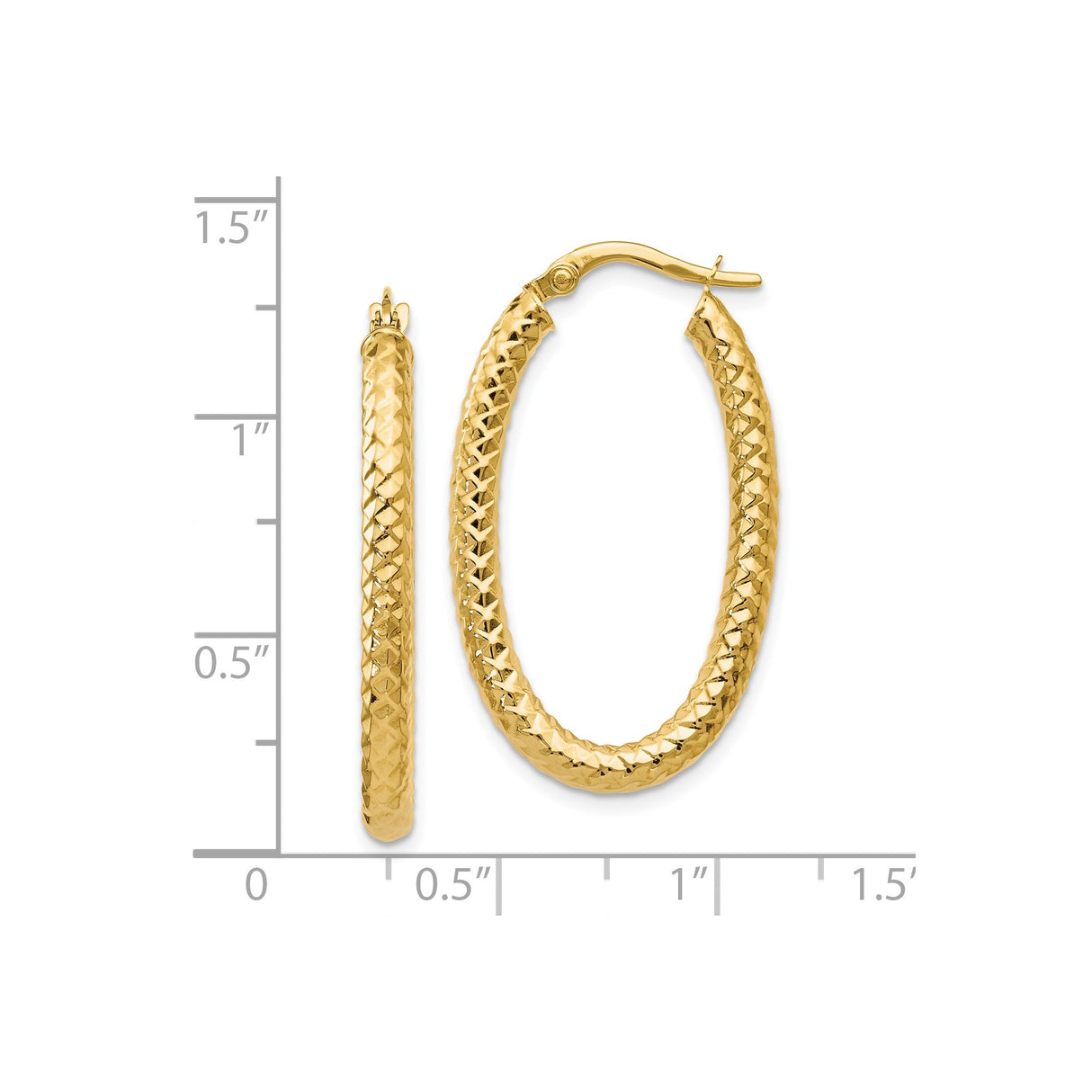 14k Yellow Gold Hoop Earrings, Diamond Cut Textured Round Hoops, Bold Lightweight Design