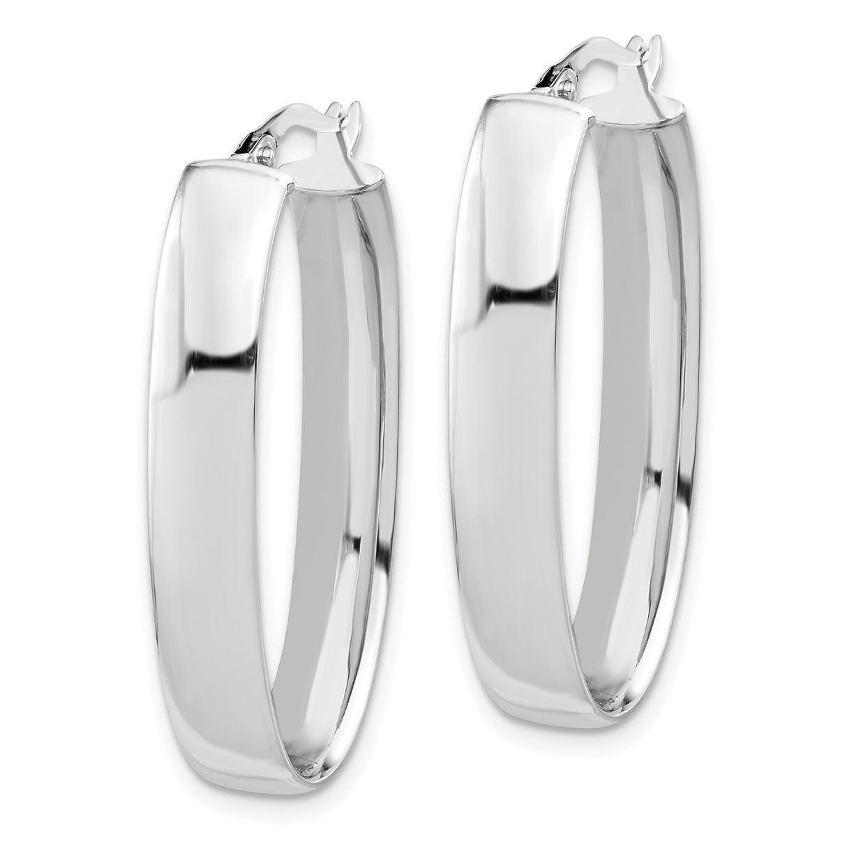 14k White Gold Oval Hoop Earrings, Polished Finish, Lightweight, Latch Back Closure, Minimalist Style