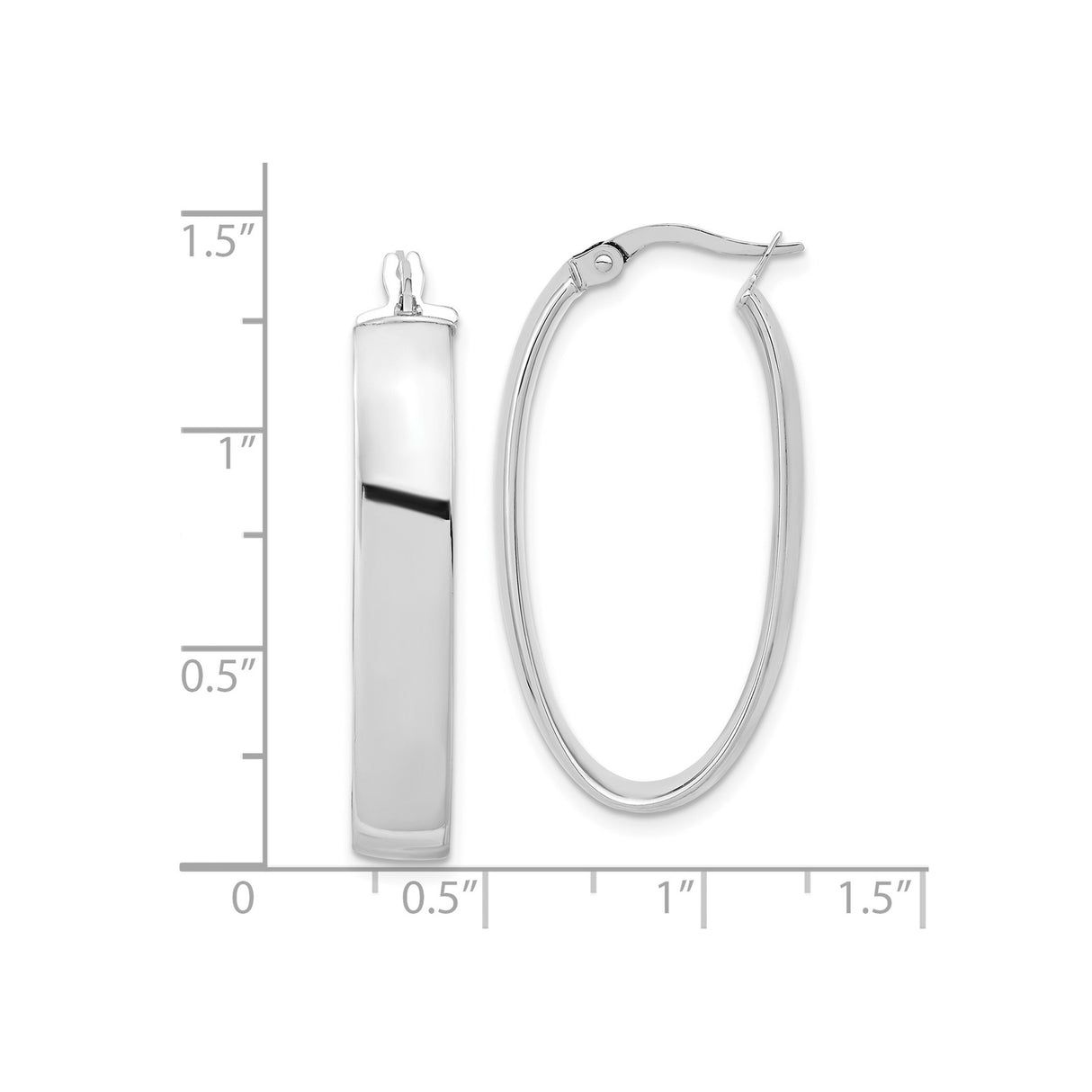 14k White Gold Oval Hoop Earrings, Polished Finish, Lightweight, Latch Back Closure, Minimalist Style