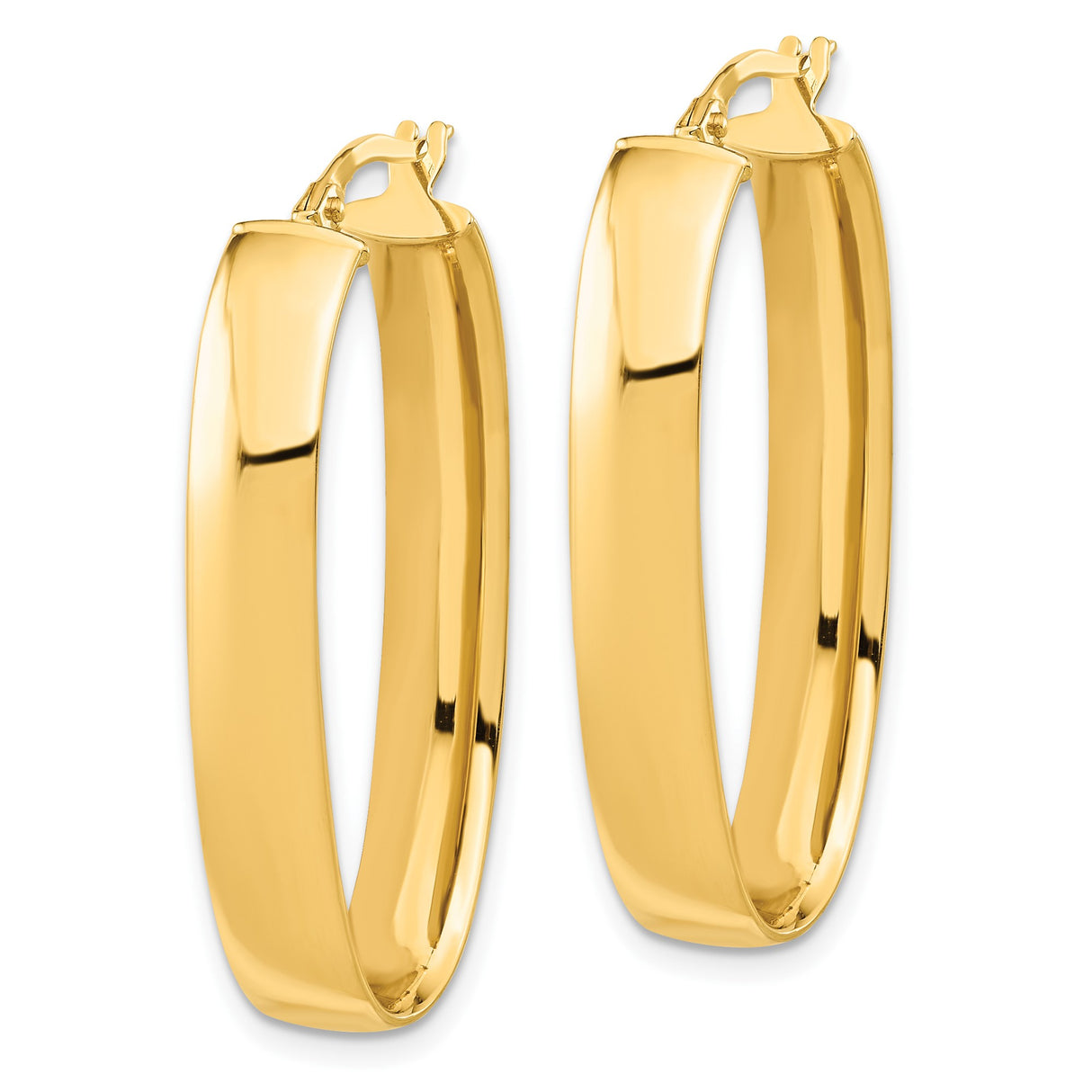 14k Yellow Gold Oval Hoop Earrings, High Polish Finish, Lightweight Classic Design for Women