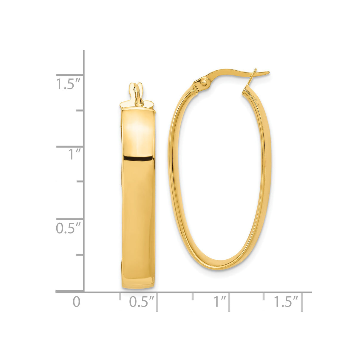 14k Yellow Gold Oval Hoop Earrings, High Polish Finish, Lightweight Classic Design for Women